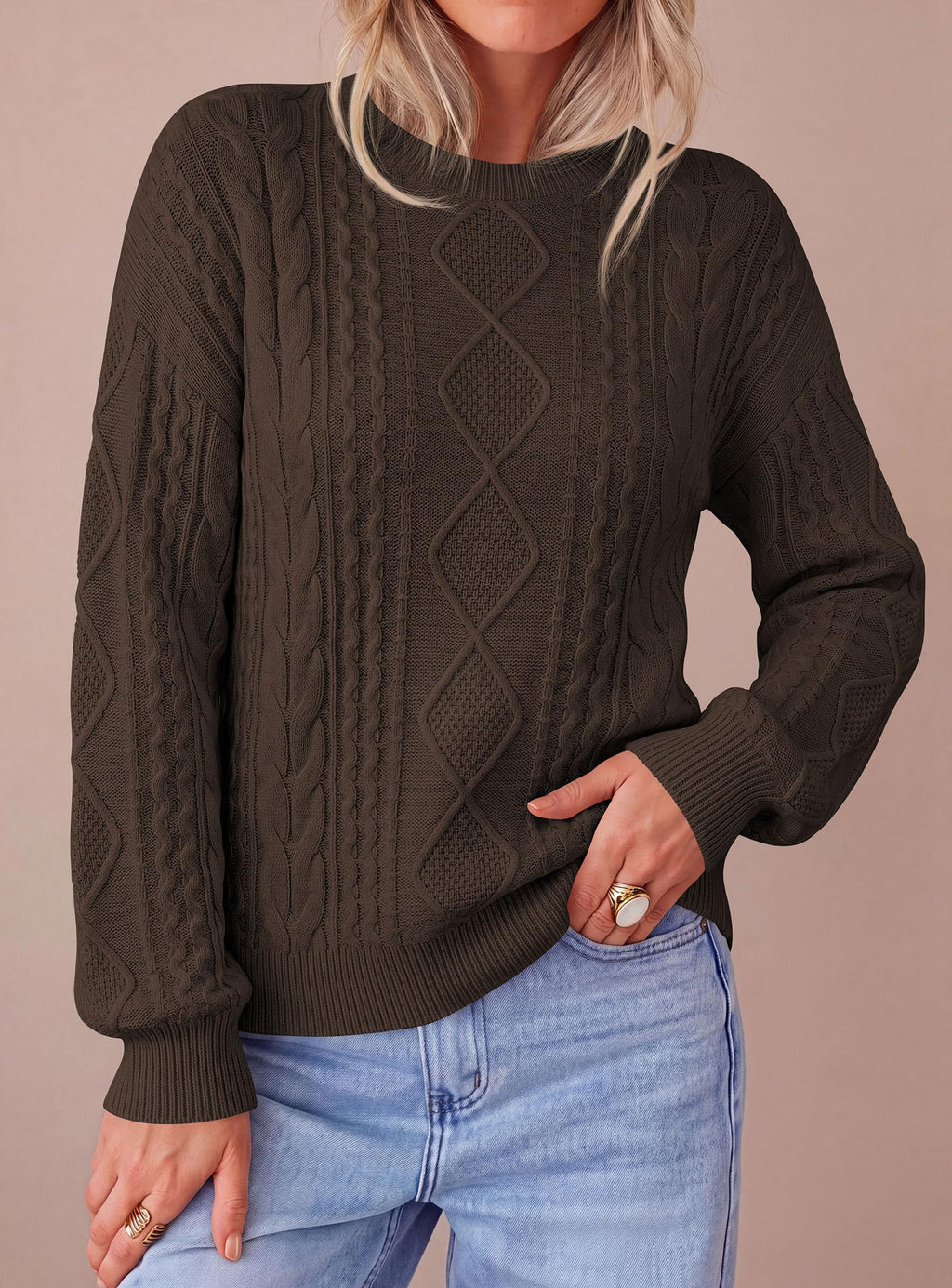 PRETTYGARDEN Women's Crewneck Cable Knit Sweater Pullover Tops Soft Luxury,Long Sleeve Sweaters,Chunky Texture,Fall Outfits,Warm Layering,Daily Wear,Work Holiday,Winter Going out Top