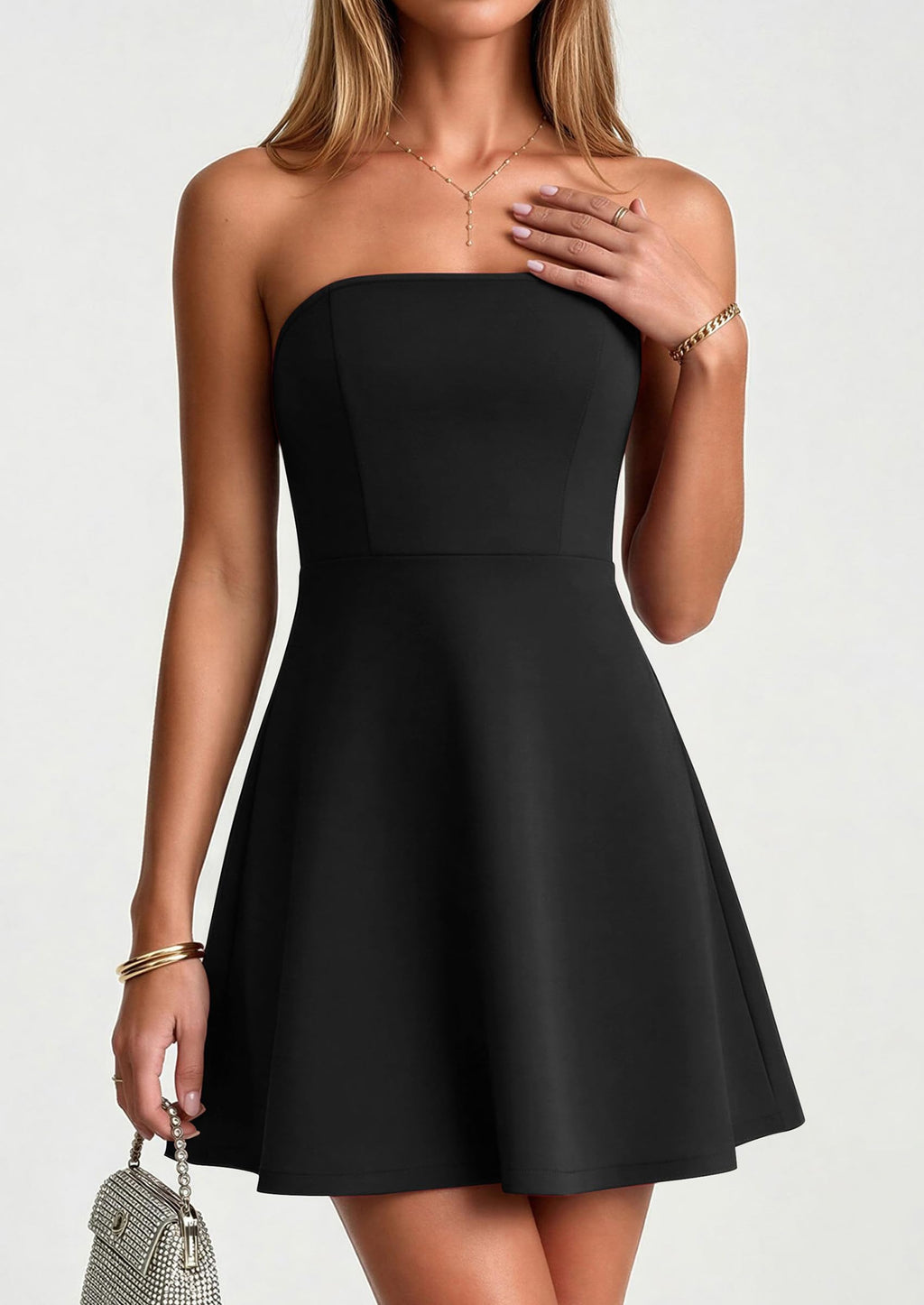 PRETTYGARDEN Women's Strapless Mini Summer Dress  Spring A Line Tube Top Wedding Guest Cocktail Party Short Dresses