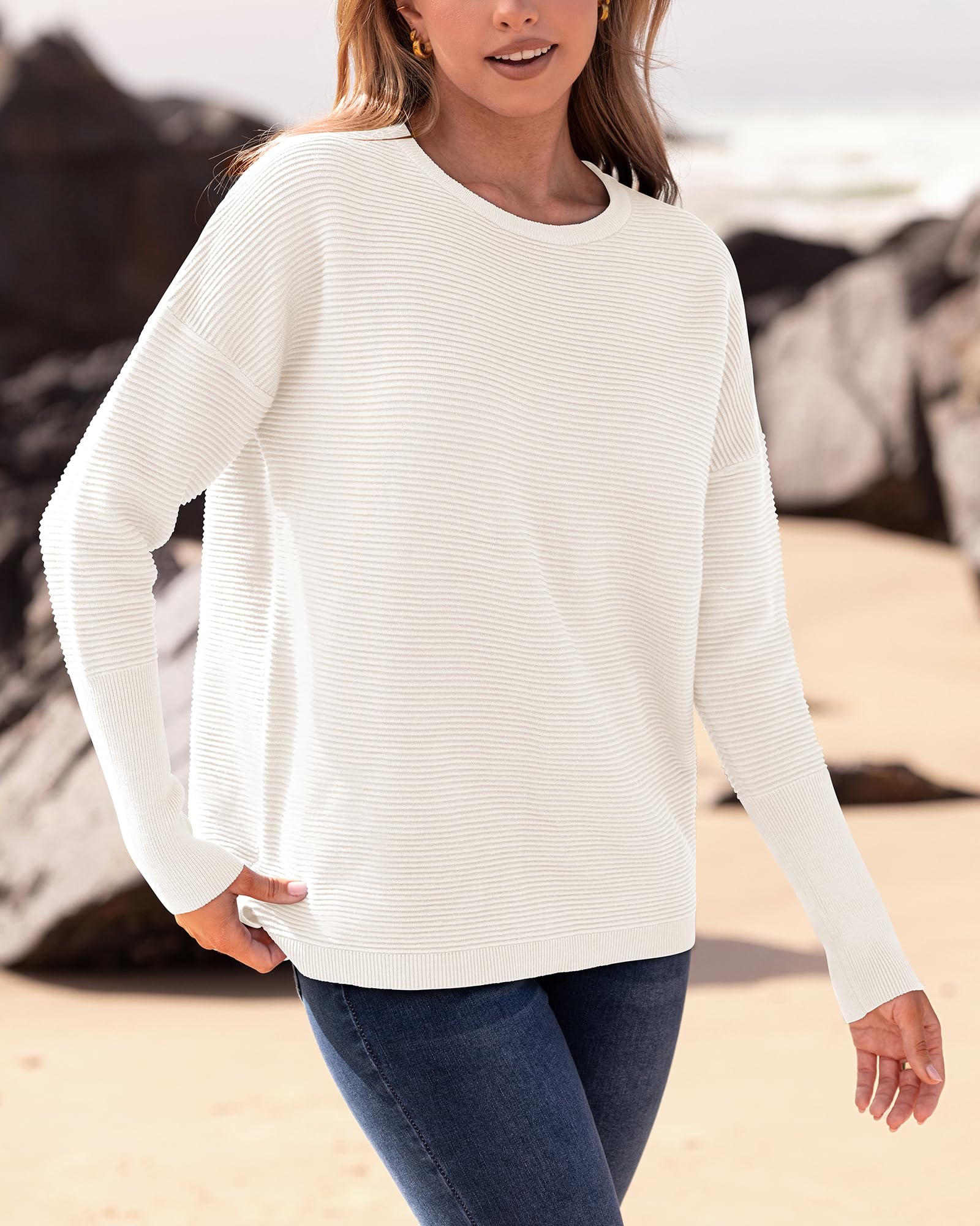 FreshPrettyFall Sweaters for Women Casual Long Sleeve Sweater Striped Loose Fit Pullover Tops