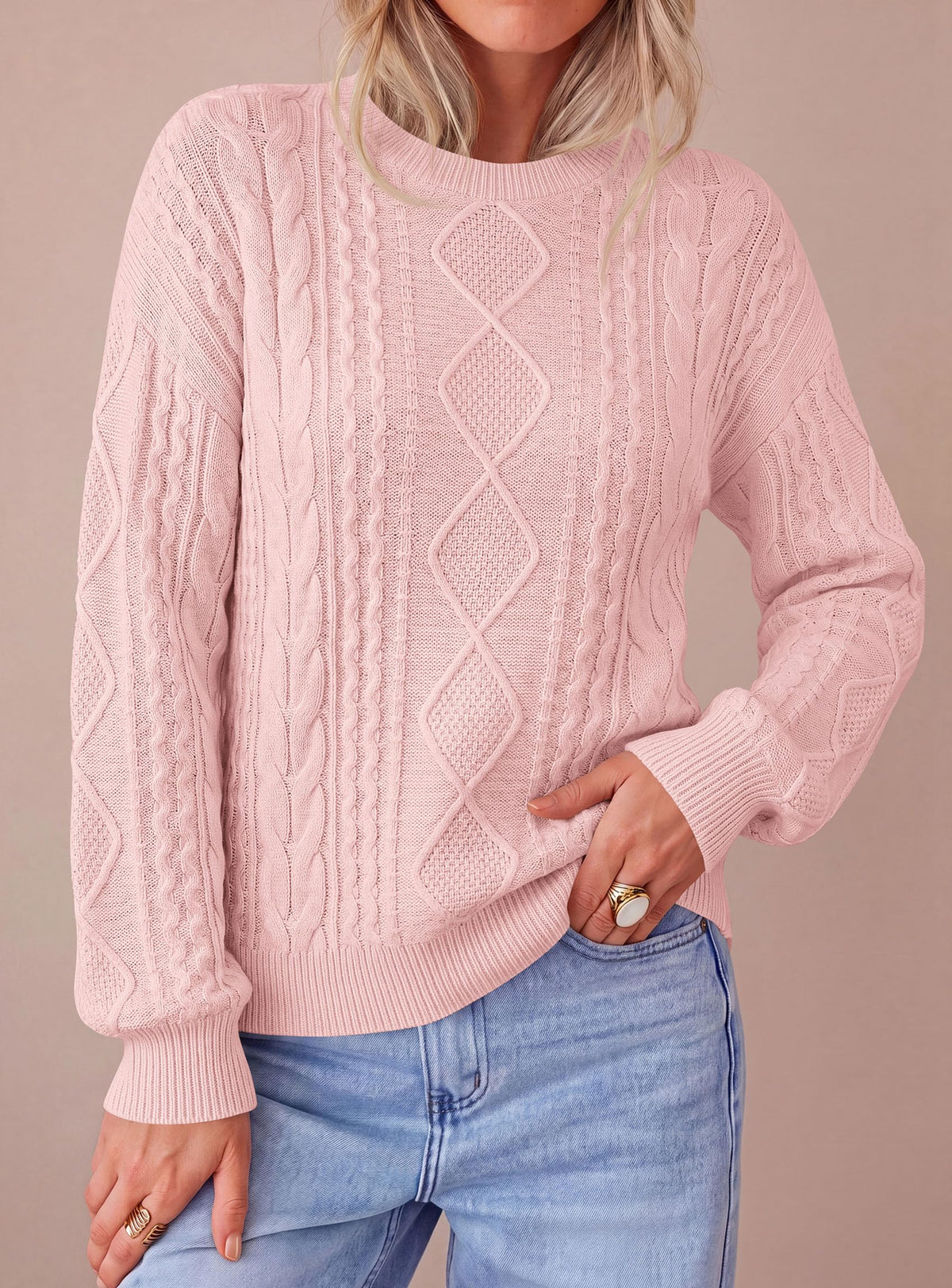 PRETTYGARDEN Women's Crewneck Cable Knit Sweater Pullover Tops Soft Luxury,Long Sleeve Sweaters,Chunky Texture,Fall Outfits,Warm Layering,Daily Wear,Work Holiday,Winter Going out Top