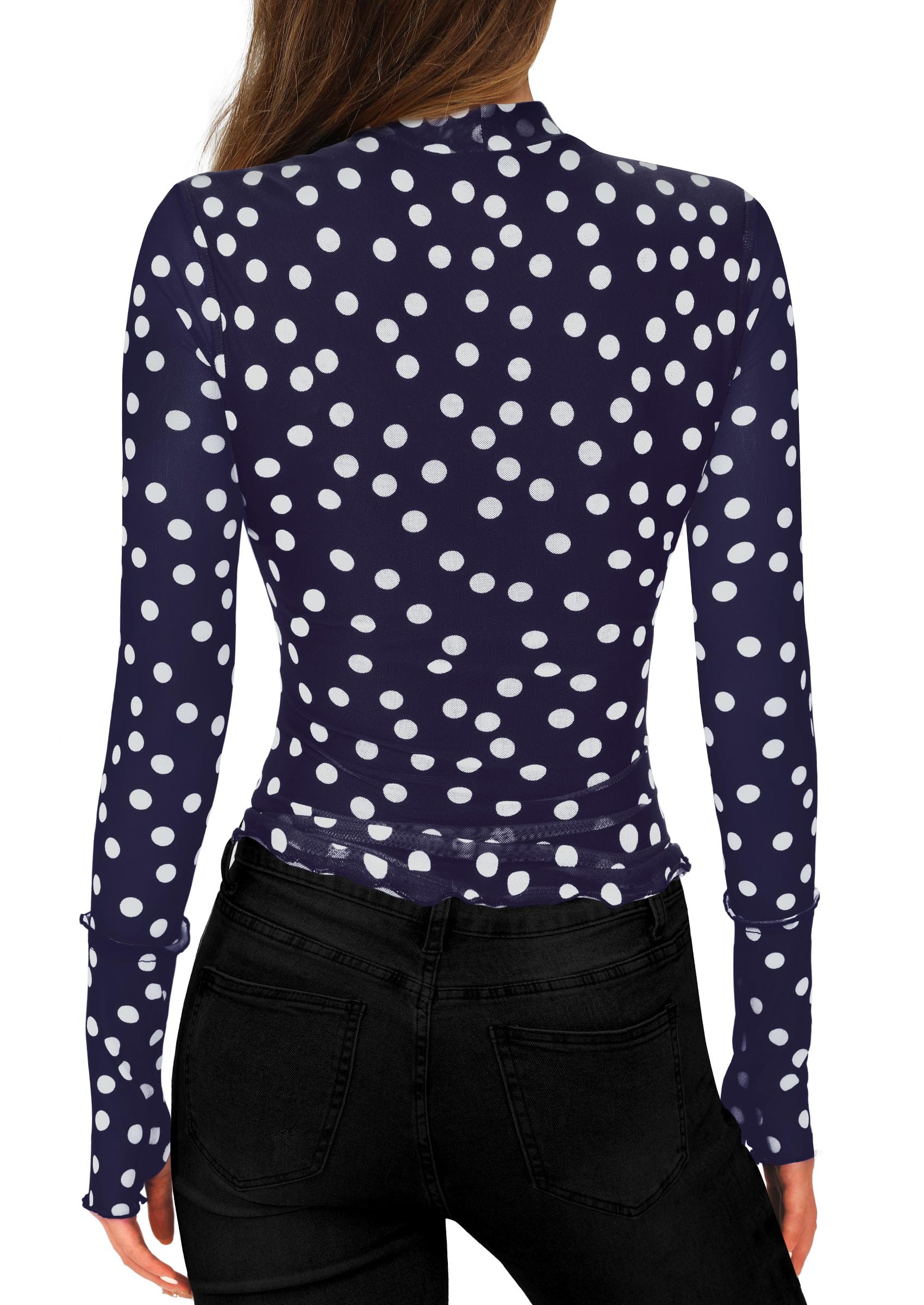 PRETTYGARDEN Womens Fall Mesh Floral Blouses Long Sleeve Going Out Tops Slim Fitted Shirts Date Night Outfits