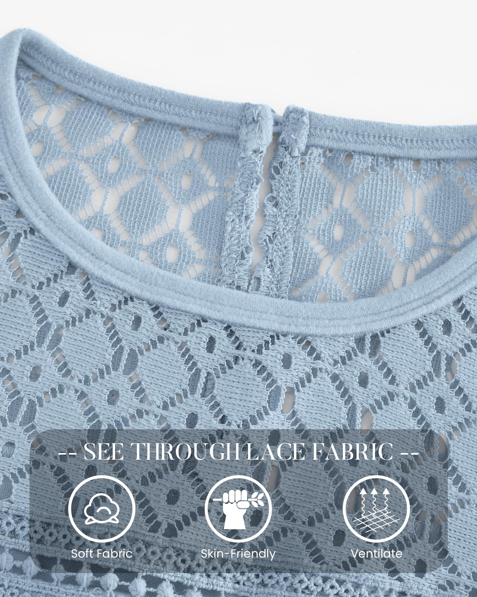 FreshPretty Lace Long Sleeve Shirts Womens Tops Dressy Casual Knit Boho Lightweight Blouses Winter Clothing Fall Fashion