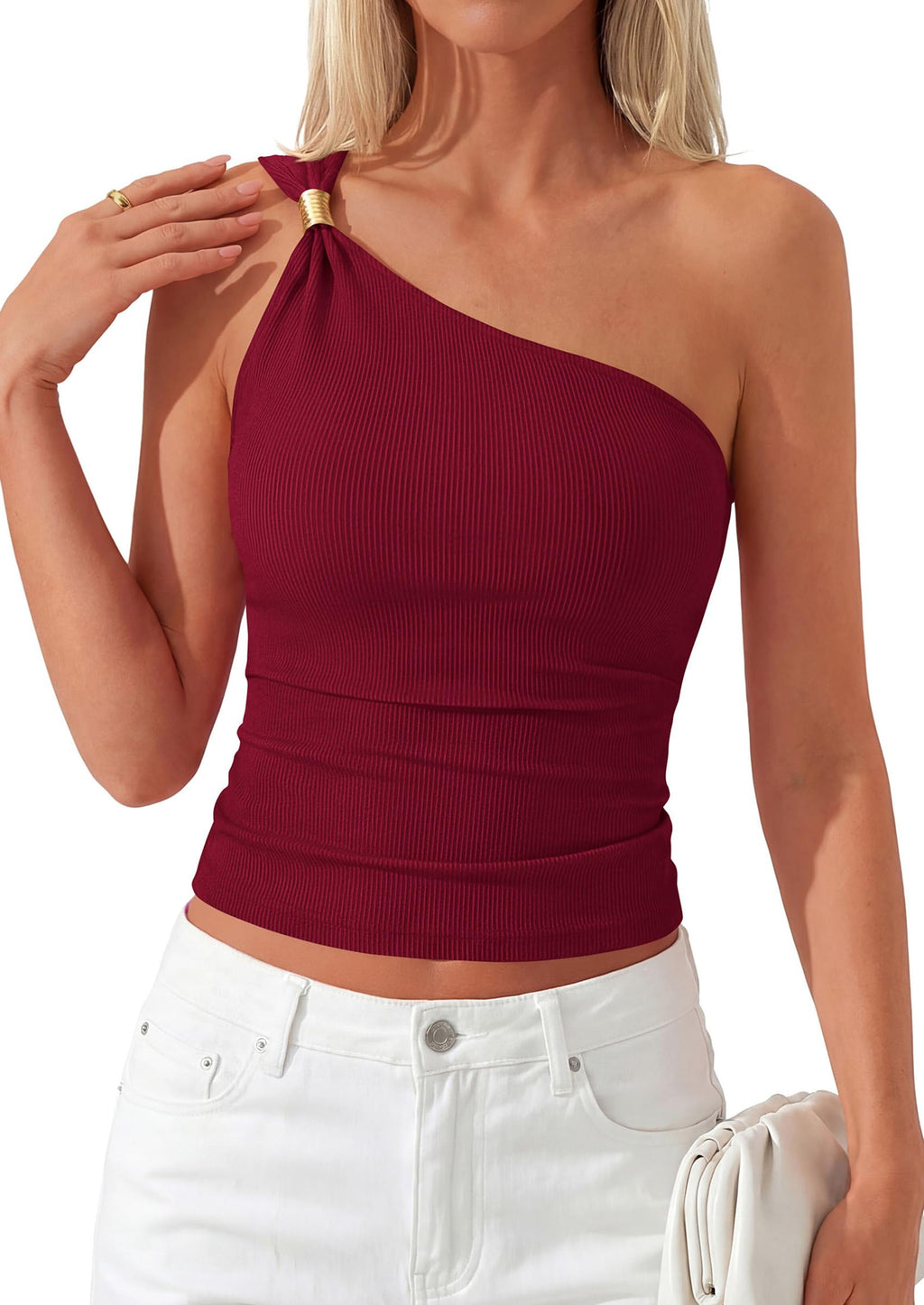 PRETTYGARDEN One Shoulder Going Out Tops for Women Trendy Summer Y2K Clothes Sleeveless Fitted Spring Fashion Shirts