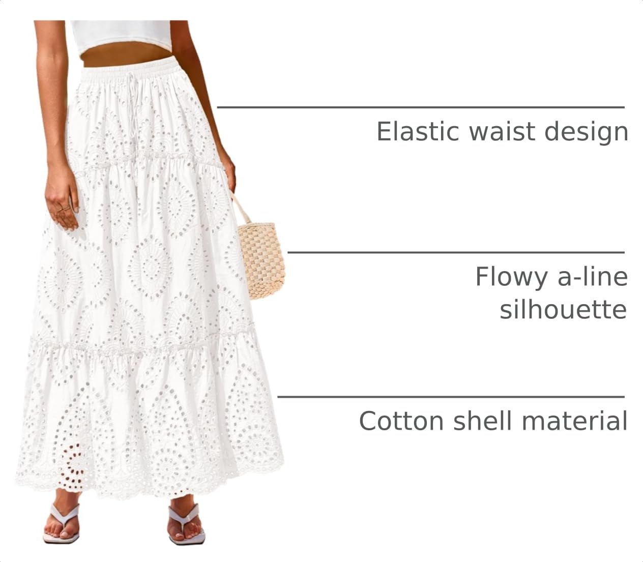 BTFBM Long Skirts for Women Summer Boho Lace Embroidery High Waist Flowy Tiered Spring Maxi Skirt Beach Vacation