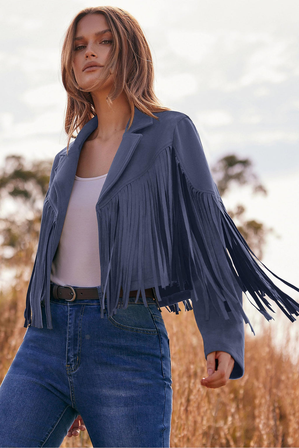 PRETTYGARDEN Women's Fringe Faux Suede Leather Jackets Fall Fashion Tassel Motorcycle Cropped Coats