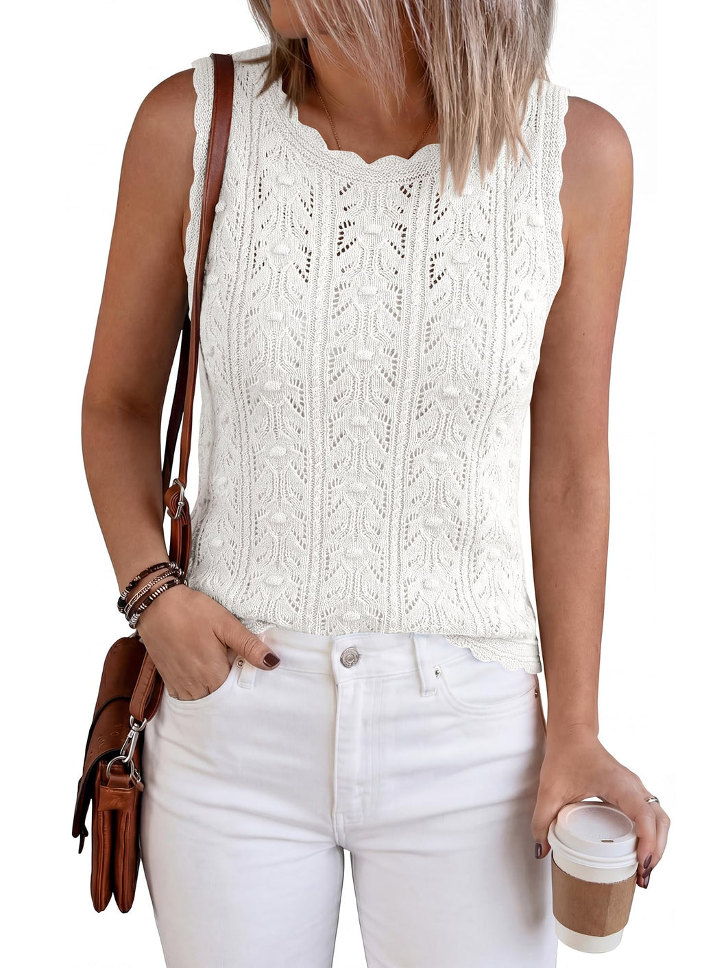 FreshPretty Crochet Tops for Women Sleeveless Knit Sweater Vest Tank Top Summer Spring Cover Ups Beach Vacation Clothes