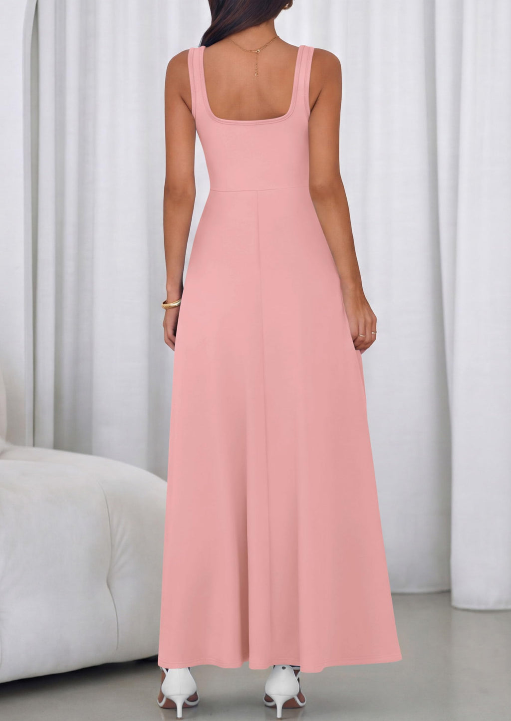 PRETTYGARDEN Womens Summer Dresses Sleeveless Elegant Square Neck Aline Swing Maxi Beach Wedding Guest Dress Pockets