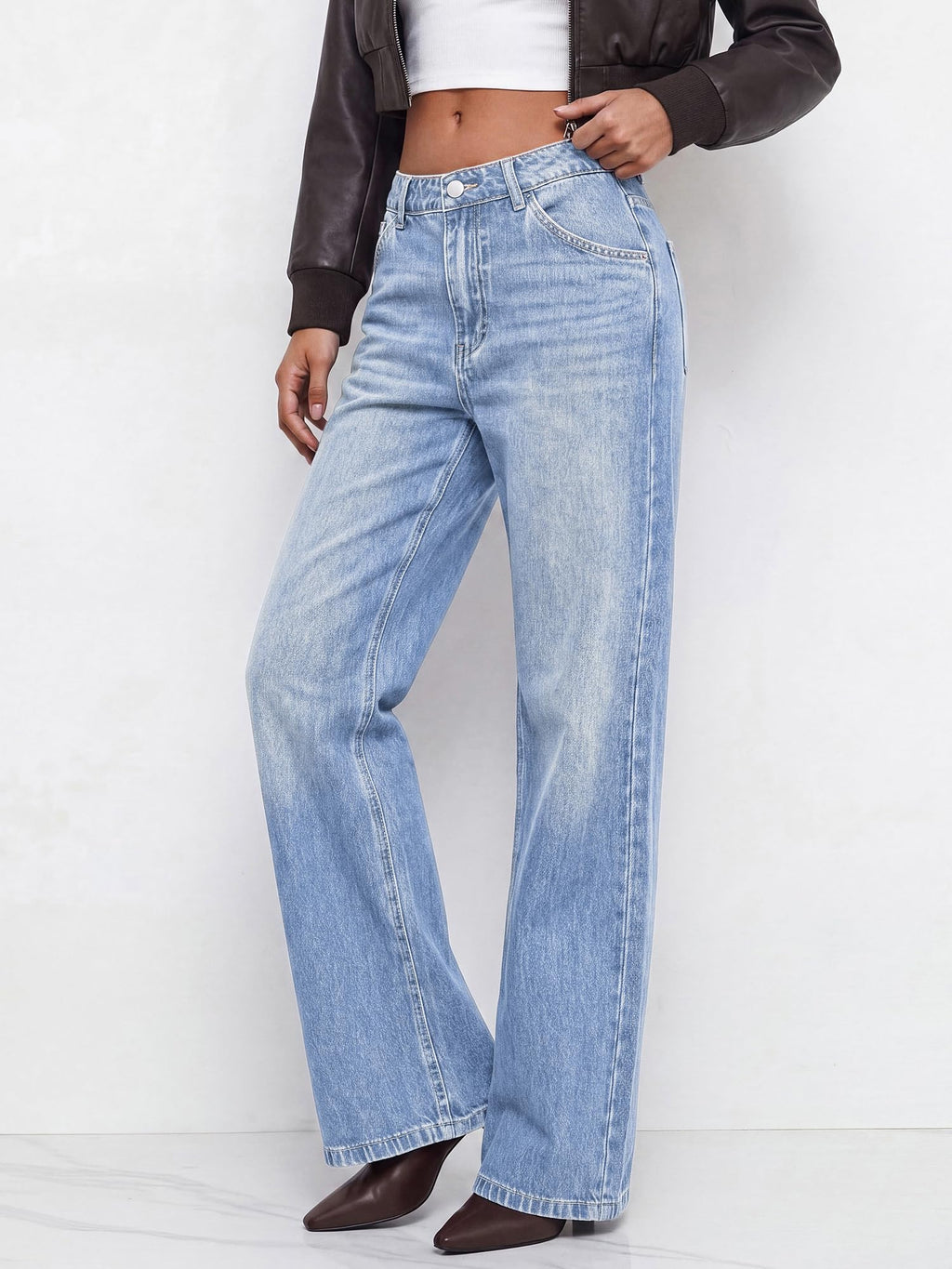 BTFBM Women Casual Straight Leg Jeans Trendy High Waisted, Pockets, Long Denim Pants, Slacks, Bottoms, Vacation Outfits, Travel Airport, Fashion Clothes, Fall Winter