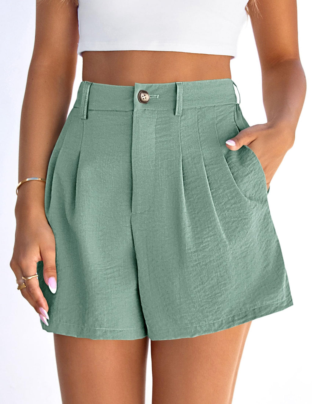 PRETTYGARDEN Womens Shorts Casual Summer Elastic High Waist Zipper Button Tailored Shorts Pleated Beach Vacation Clothes