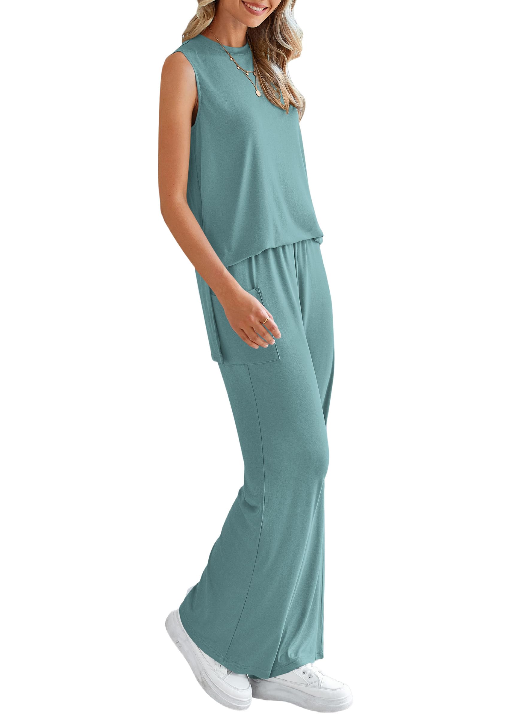 PRETTYGARDEN Women's 2 Piece Lounge Set Summer Casual Loose Tank Top Wide Leg Pants Matching Travel Outfits Tracksuit