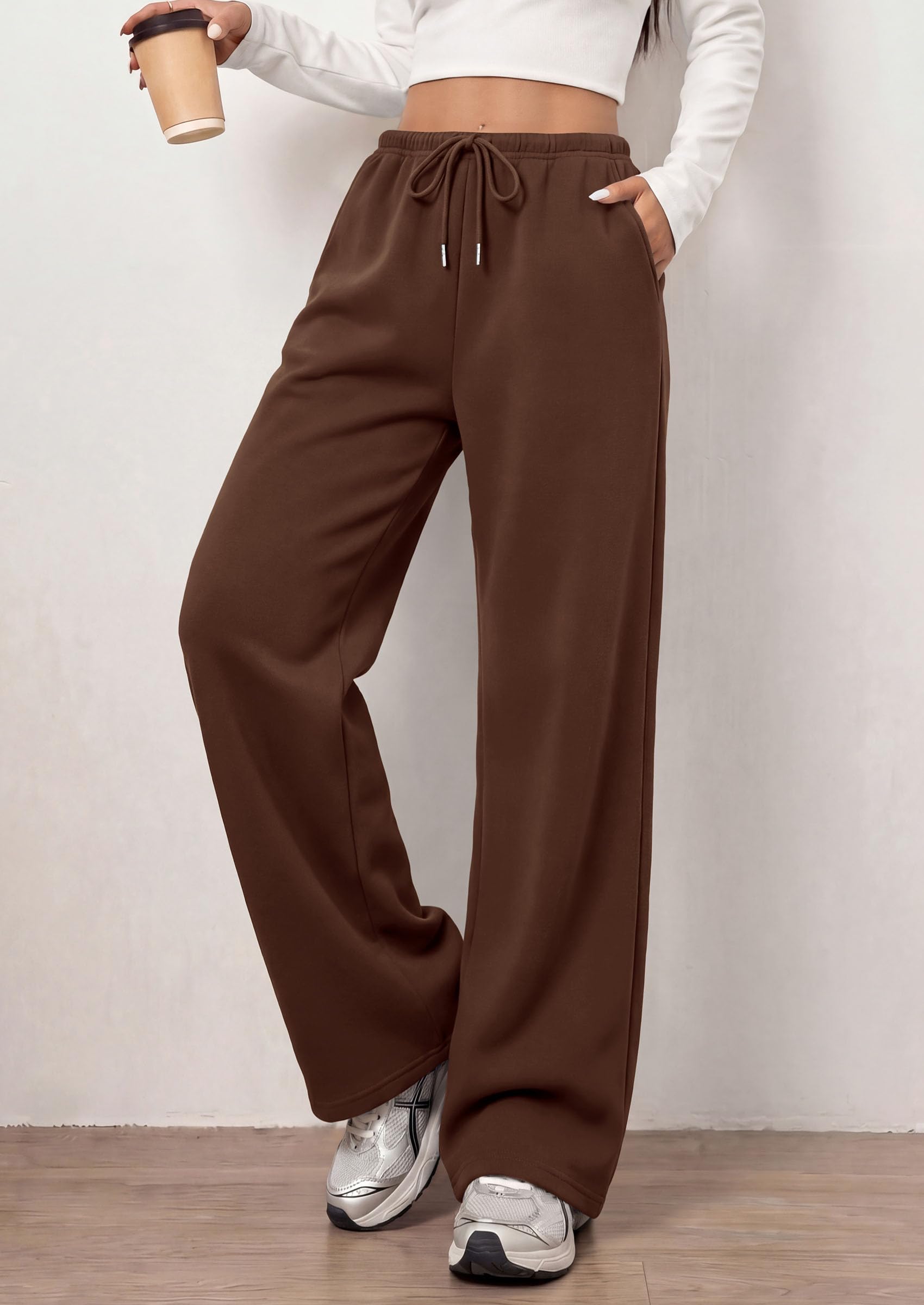 PRETTYGARDEN Womens Wide Leg Sweatpants Fleece Lounge Pants | Elastic Drawstring Waist,Baggy Jogger Yoga Sweat pants,Pockets,Fall Winter Clothes,Loose Daily Casual & Loungewear Trousers