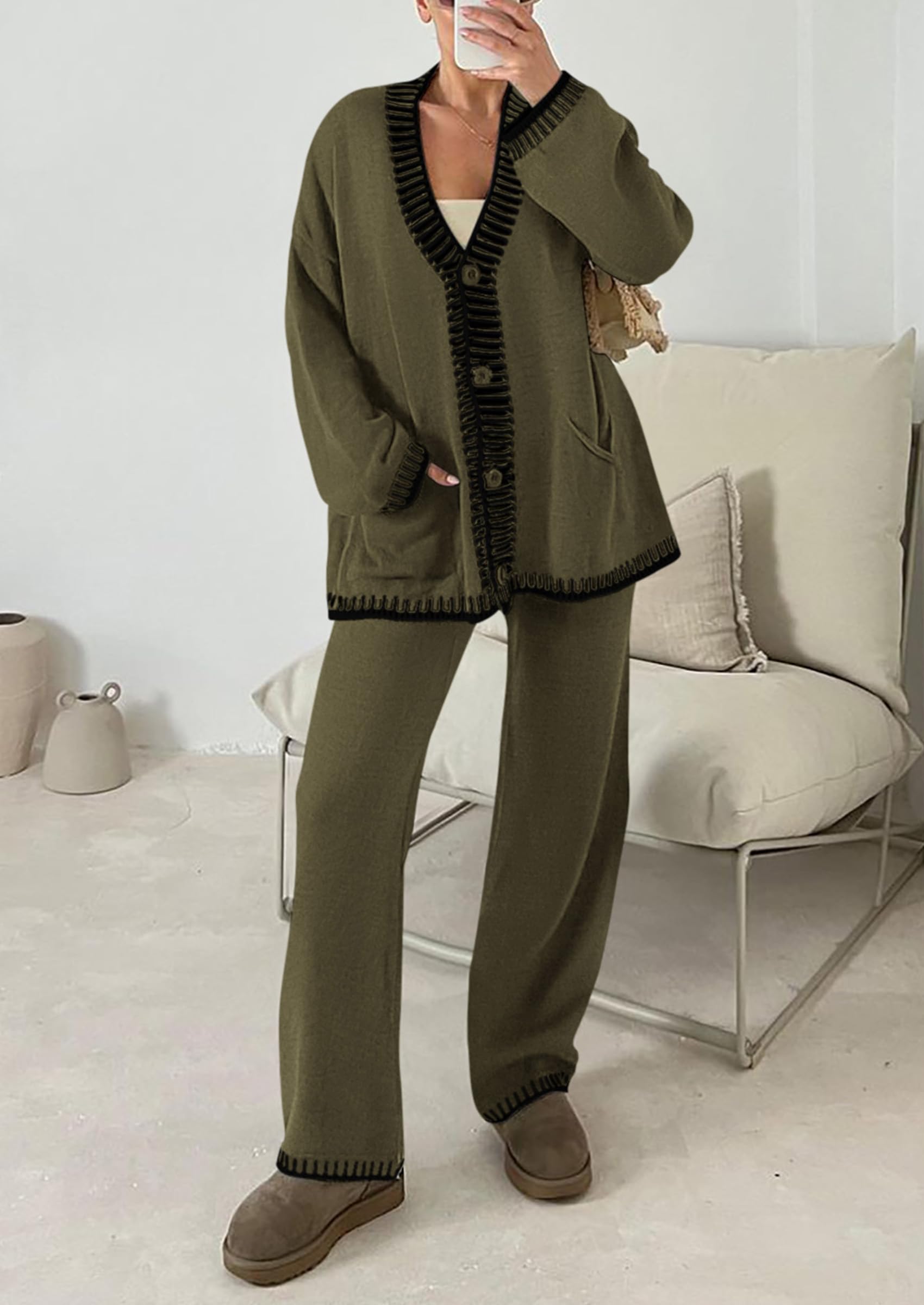PRETTYGARDEN Lounge Sets for Women Fall Loungewear 2 Piece Outfits Cardigan Sweaters Track Suit Matching Winter Clothing