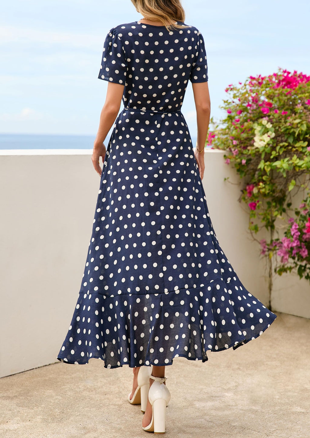 PRETTYGARDEN Women's Summer Maxi Dress Casual Wrap Floral Boho Short Sleeve V Neck Split Ruffle Beach Long Dresses