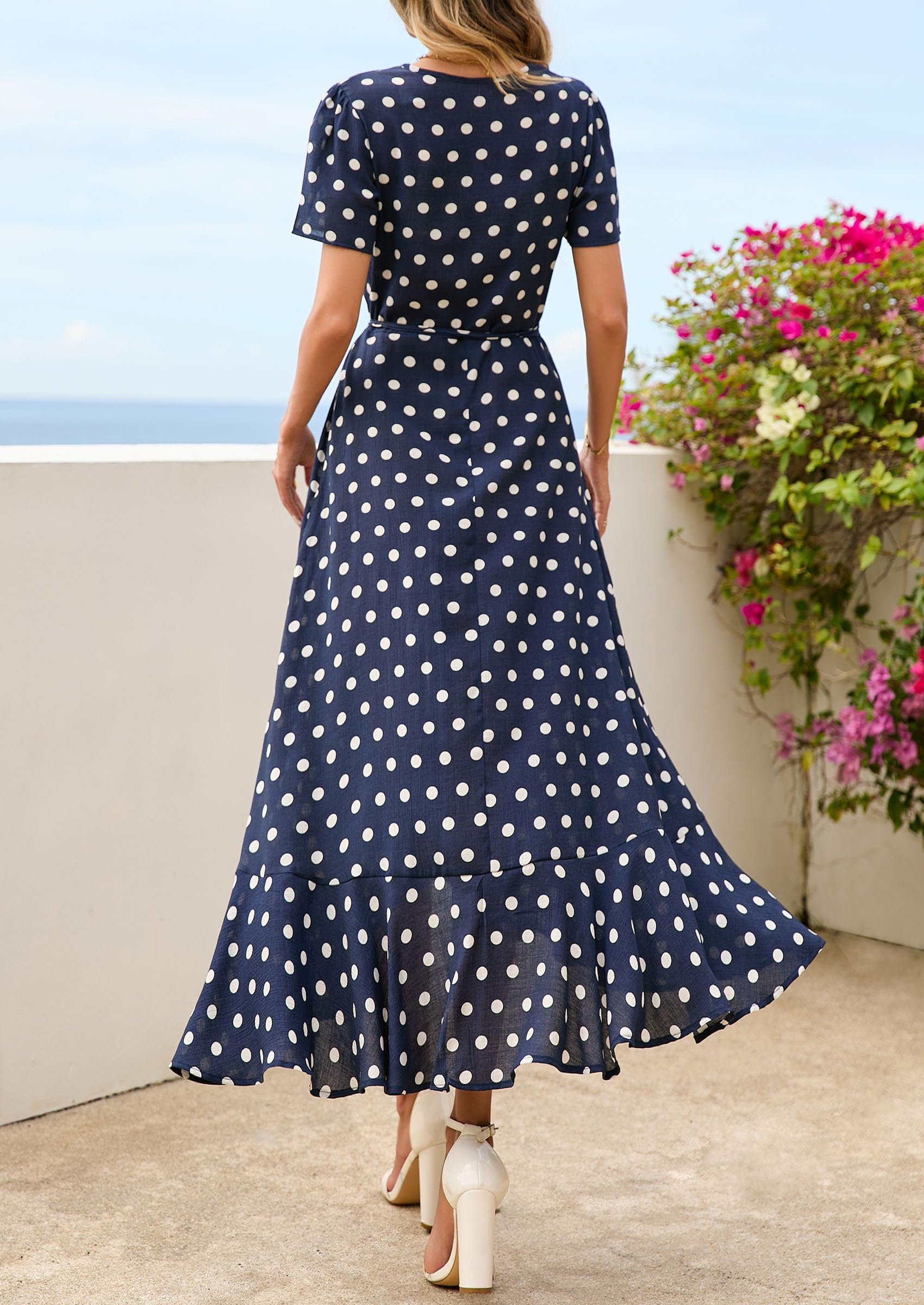 PRETTYGARDEN Women's Summer Maxi Dress Casual Wrap Floral Boho Short Sleeve V Neck Split Ruffle Beach Long Dresses