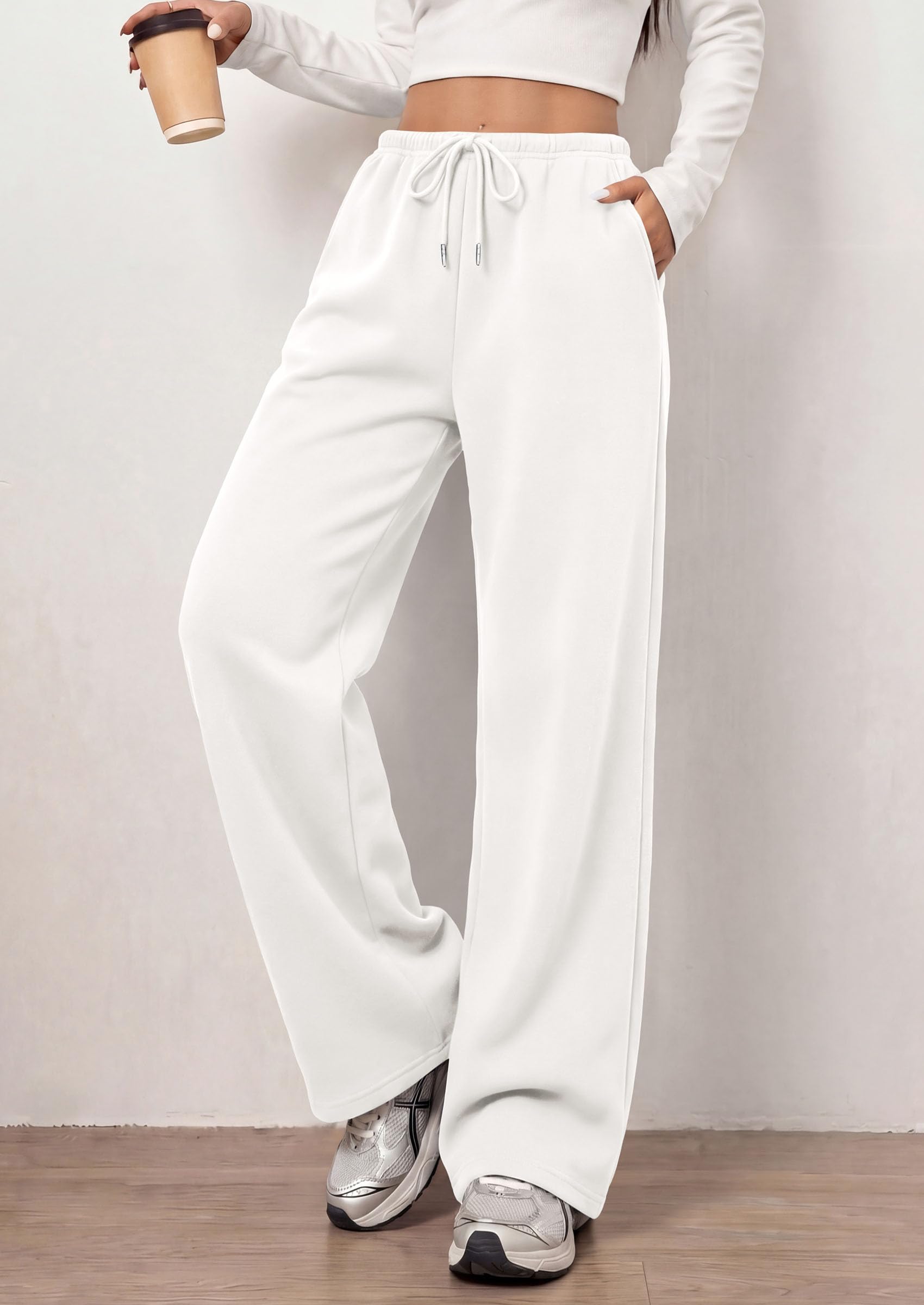 PRETTYGARDEN Womens Wide Leg Sweatpants Fleece Lounge Pants | Elastic Drawstring Waist,Baggy Jogger Yoga Sweat pants,Pockets,Fall Winter Clothes,Loose Daily Casual & Loungewear Trousers