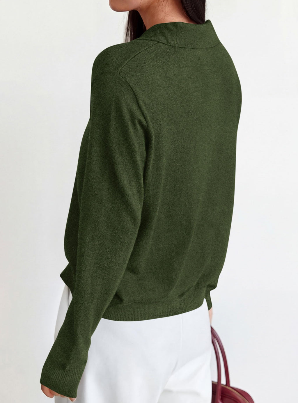 PRETTYGARDEN Womens Long Sleeve Collared Polo Sweater | Breathable Soft Ribbed Knit, Lapel V Neck Pullover Sweaters, Business Casual Work Office Tops, 2026 Trendy Fall Outfits