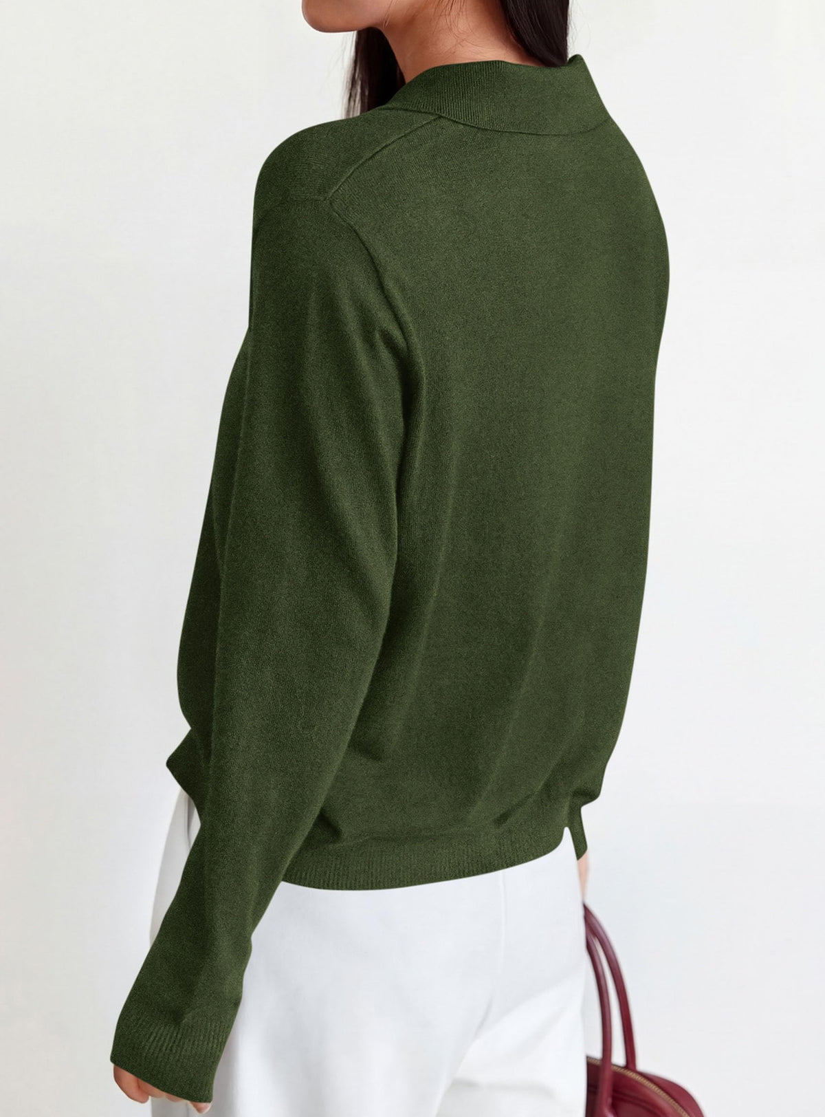 PRETTYGARDEN Womens Long Sleeve Collared Polo Sweater | Breathable Soft Ribbed Knit, Lapel V Neck Pullover Sweaters, Business Casual Work Office Tops, 2026 Trendy Fall Outfits