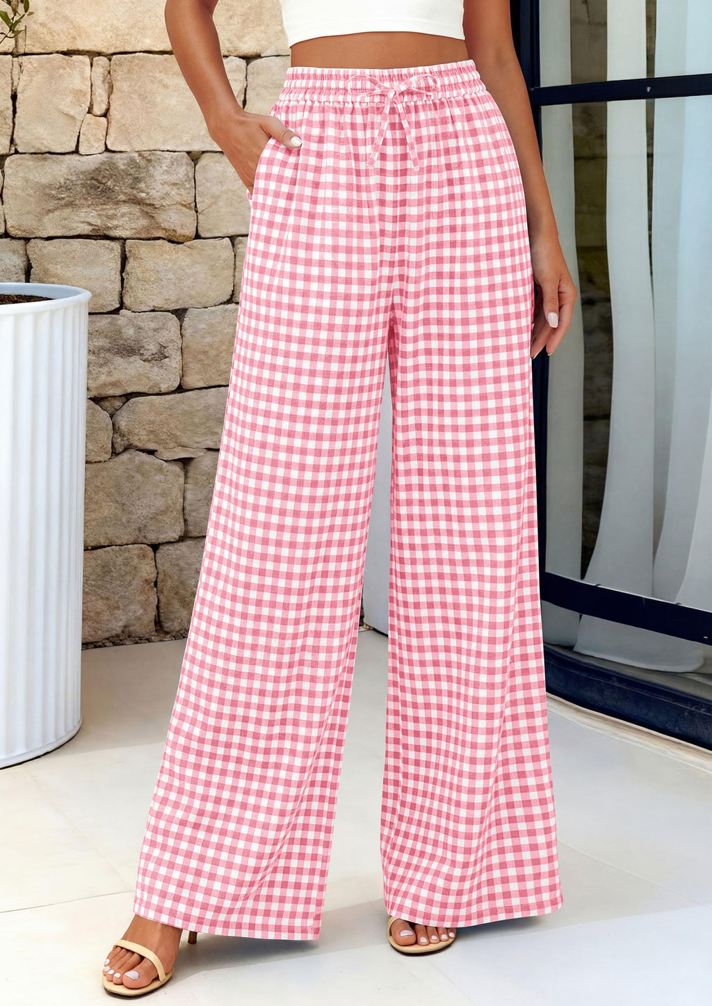 PRETTYGARDEN Women's Wide Leg Gingham Lounge Pants Summer  Casual Plaid Trousers Spring Y2K Clothes Comfy Pajama Bottoms