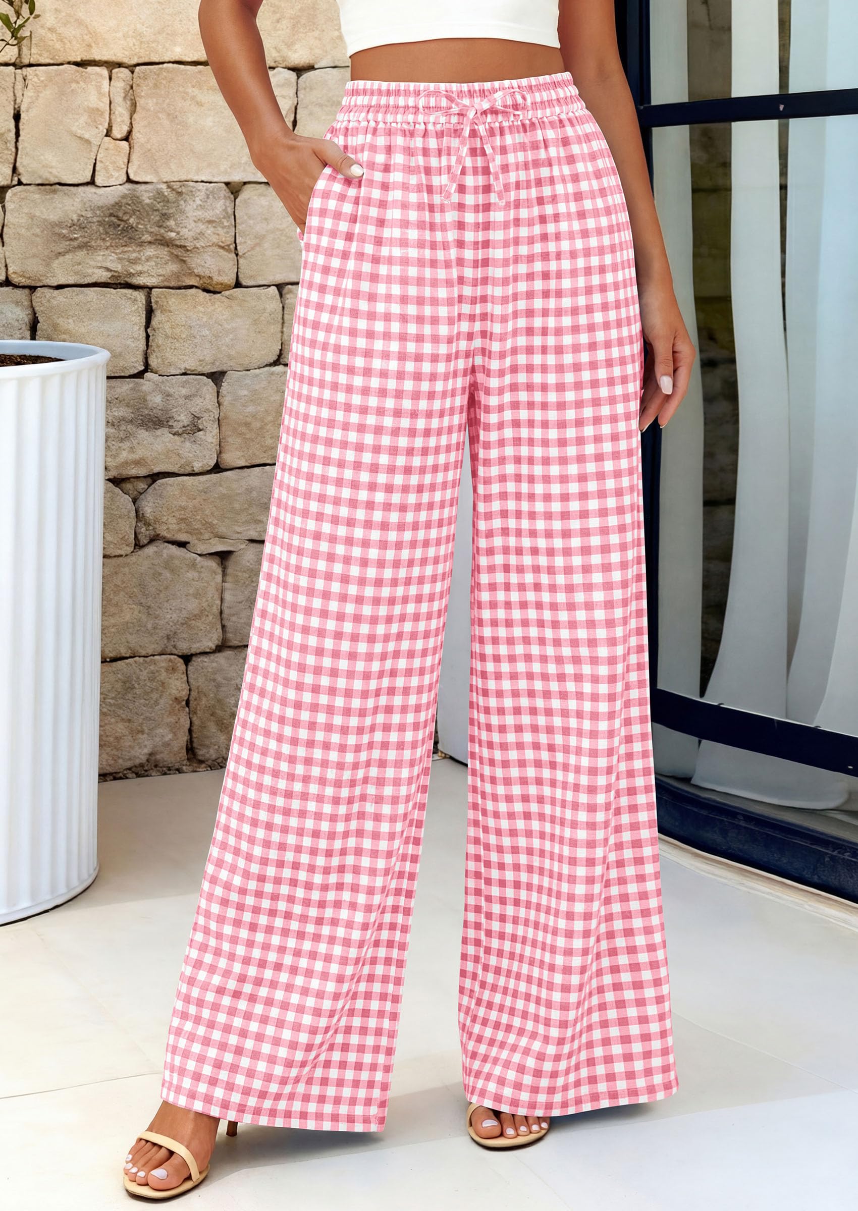 PRETTYGARDEN Women's Wide Leg Gingham Lounge Pants Summer  Casual Plaid Trousers Spring Y2K Clothes Comfy Pajama Bottoms