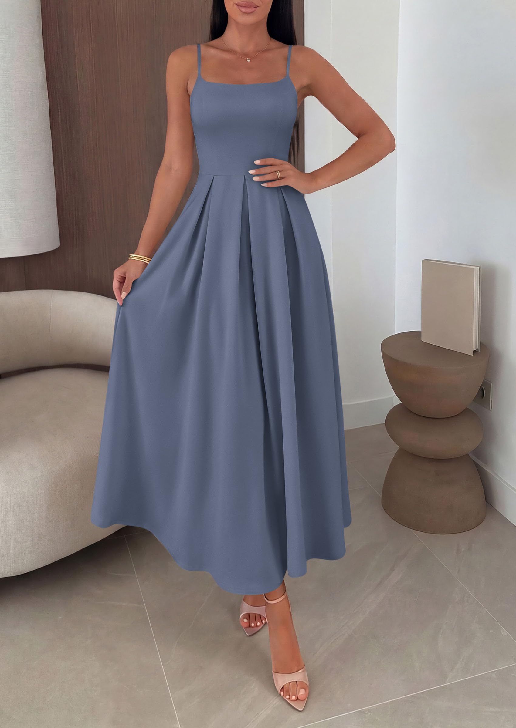 PRETTYGARDEN Cocktail Dresses for Women  Spring Elegant Ruffle A Line Long Flowy Summer Formal Wedding Guest Maxi Dress