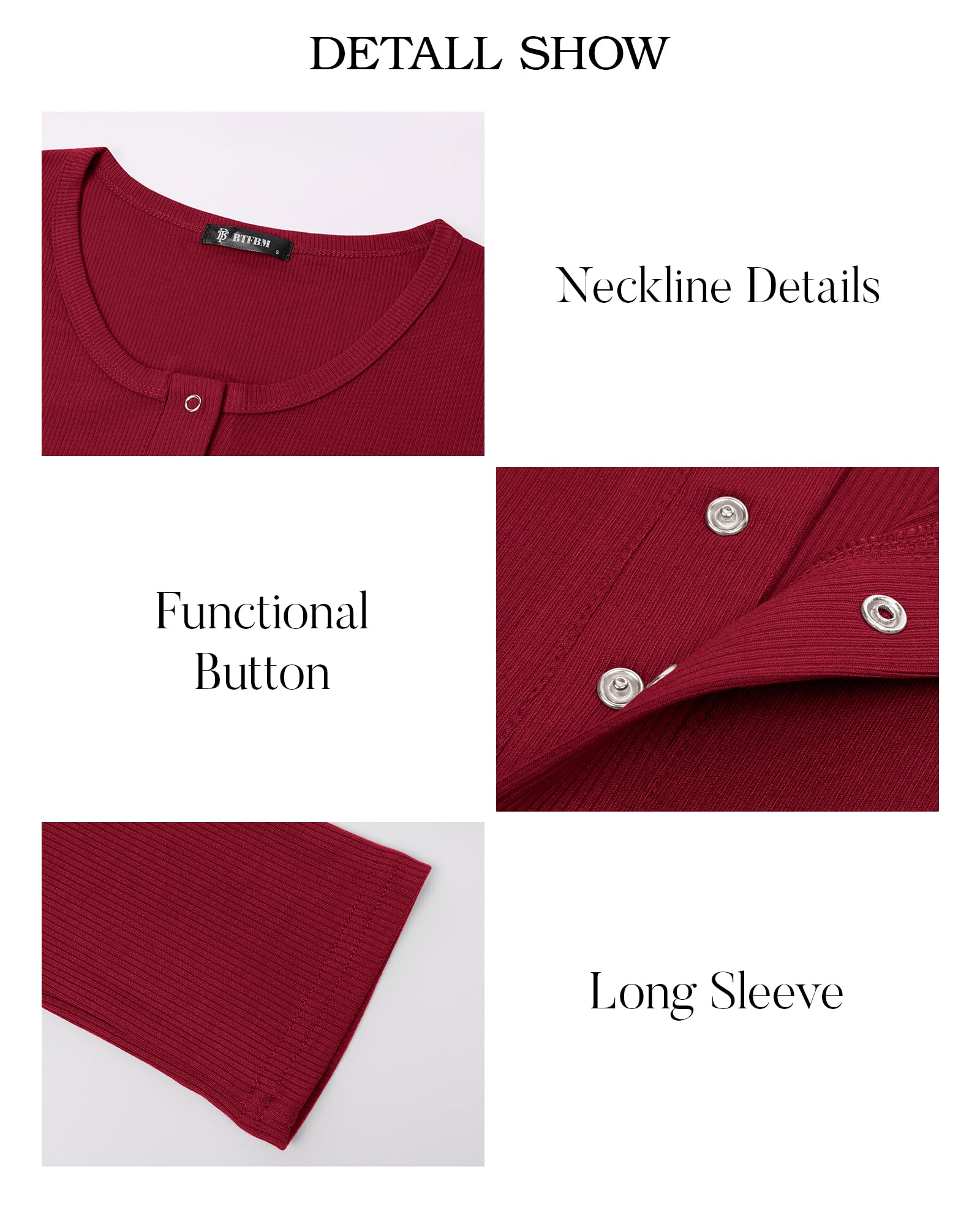 FreshPretty Women Long Sleeve Shirts Fall Tops V Neck Button Up Henley Shirts Slim Fit Ribbed Knit Spring Casual T-Shirts