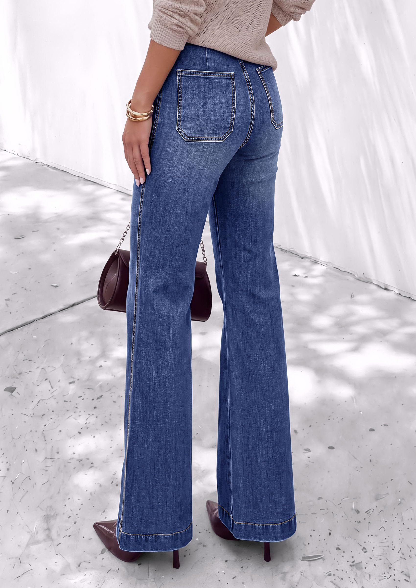 PRETTYGARDEN Womens High Waisted Wide Leg Jeans Demin Pants