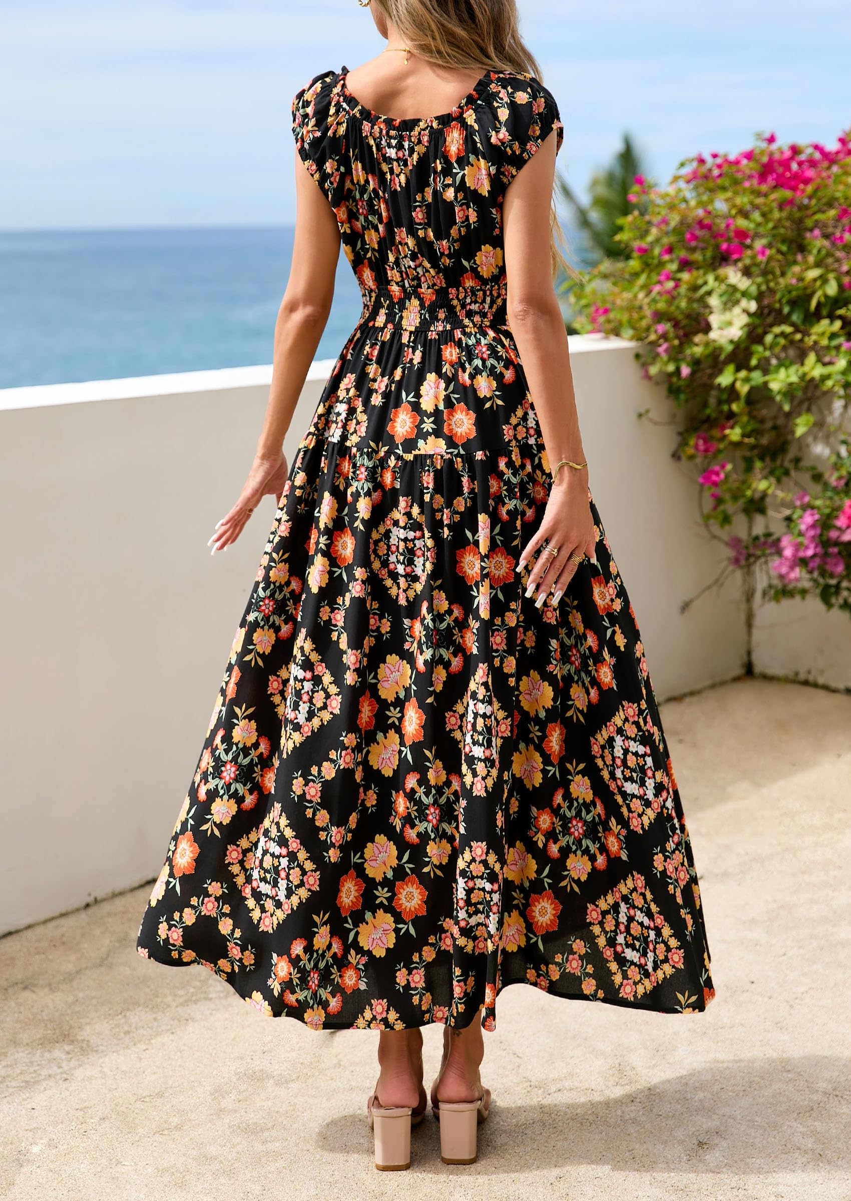 PRETTYGARDEN Boho Maxi Dresses for Women  Summer Floral Wedding Guest Dress Resort Wear Spring Long Flowy Beach Sundress