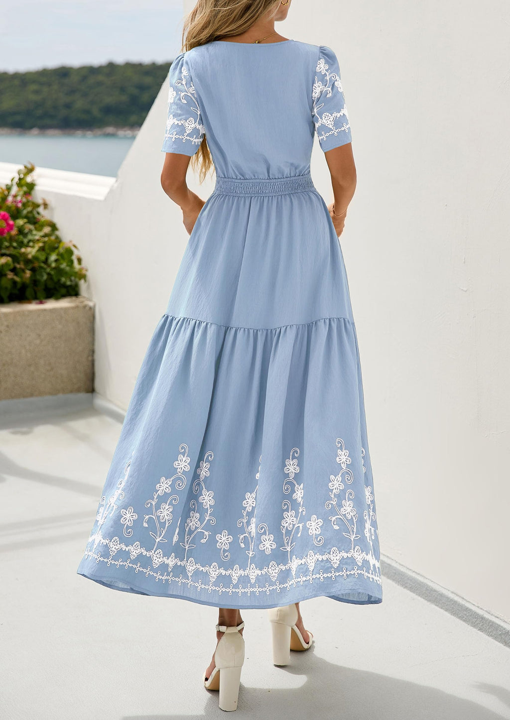 PRETTYGARDEN Women's Summer Boho Maxi Dress Spring Floral Short Sleeve V Neck A Line Flowy Beach Wedding Guest Dresses
