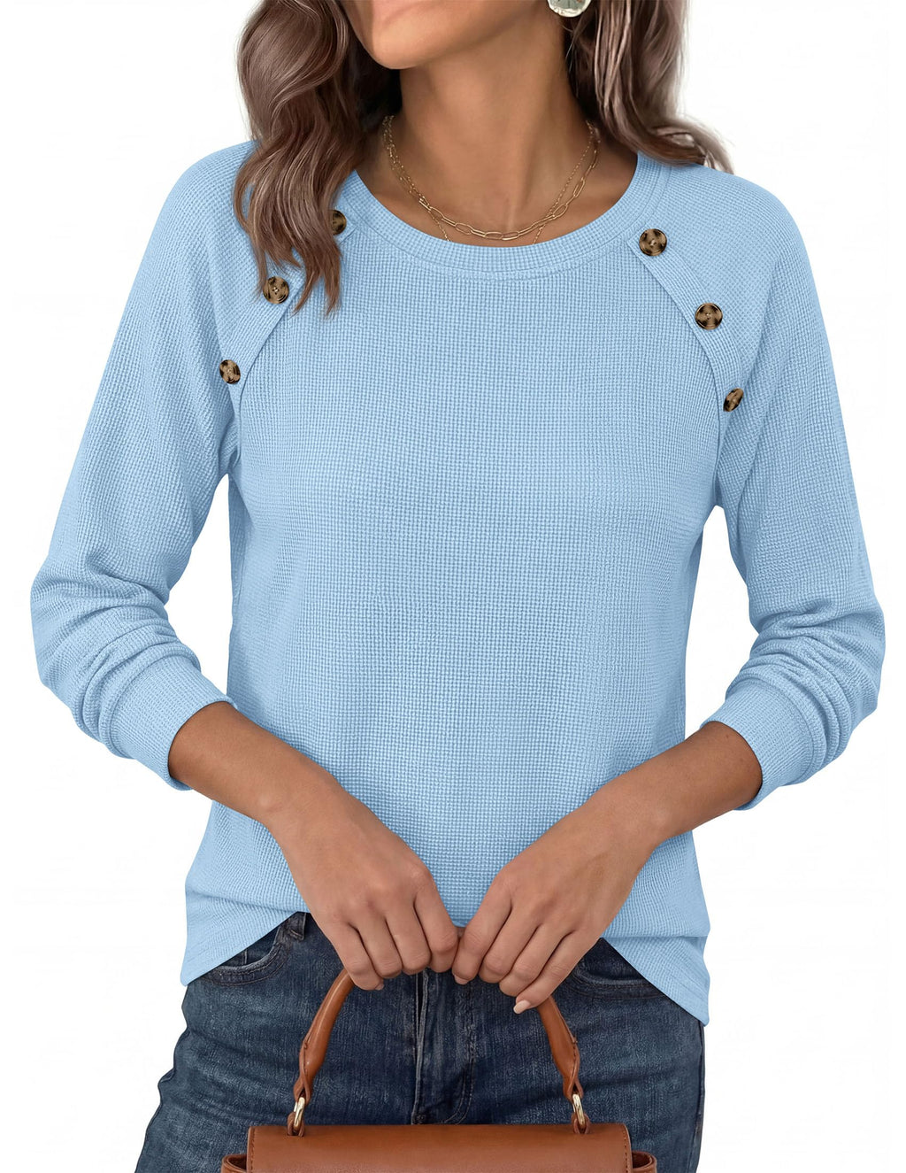 PRETTYGARDEN Long Sleeve Shirts for Women Waffle Knit Tops Fall Fashion Dressy Casual Loose Tunic Blouse Winter Clothing