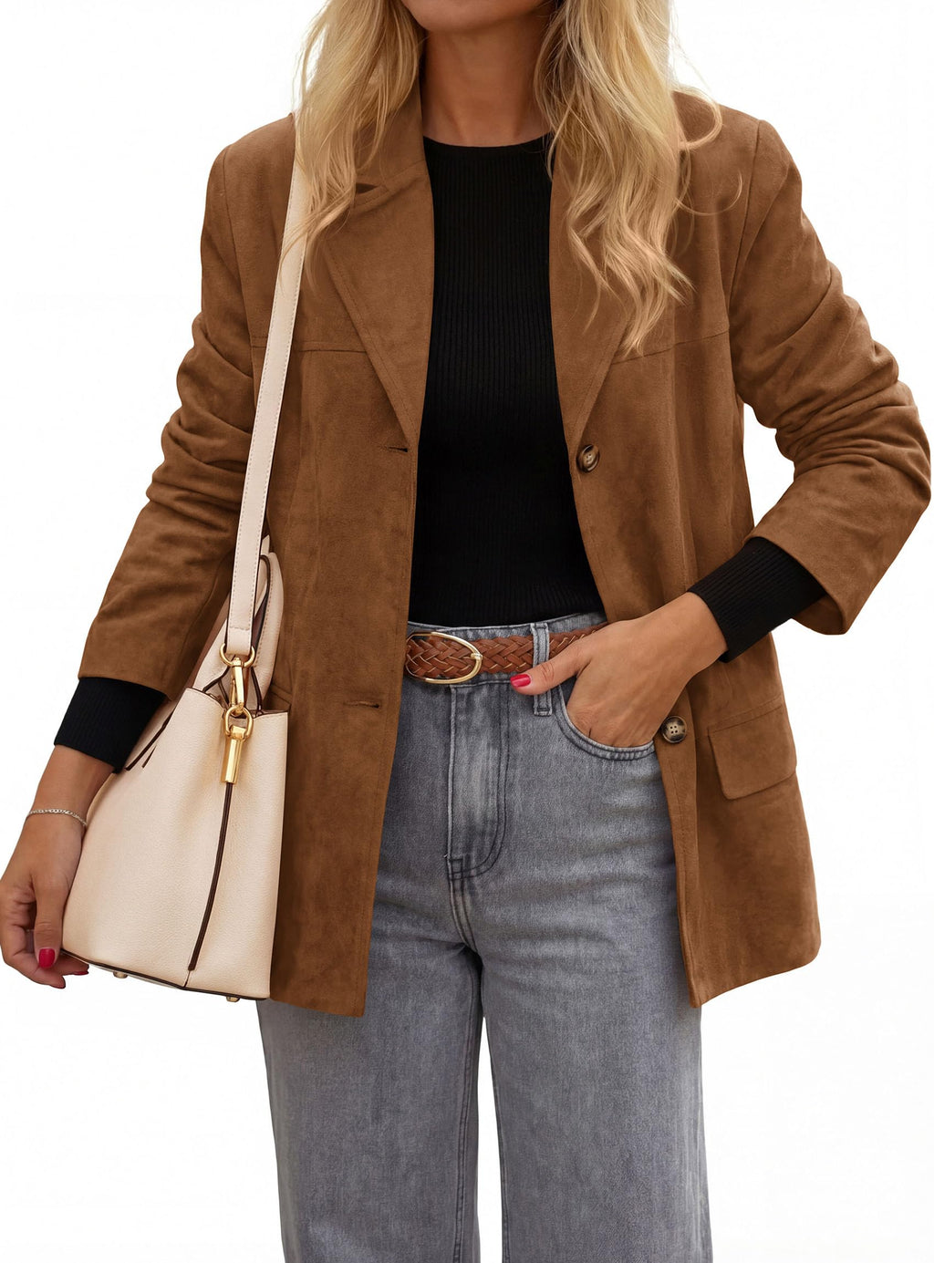 PRETTYGARDEN Women's Faux Suede Western Blazer Jacket