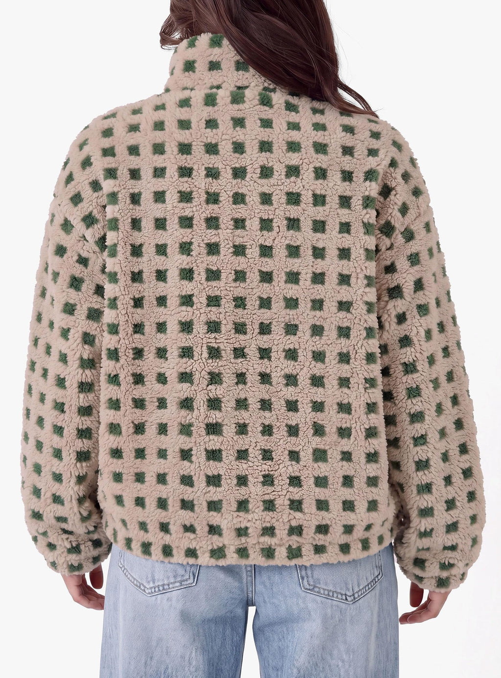 PRETTYGARDEN Women's Gingham Sherpa Fleece Jacket Plaid Cropped Teddy Coat Trendy Y2K Winter Jacket, Zip Up Stand Collar, Side Pockets, Fall Outfit for Casual Daily, Going Out, Streetwear, Outdoor