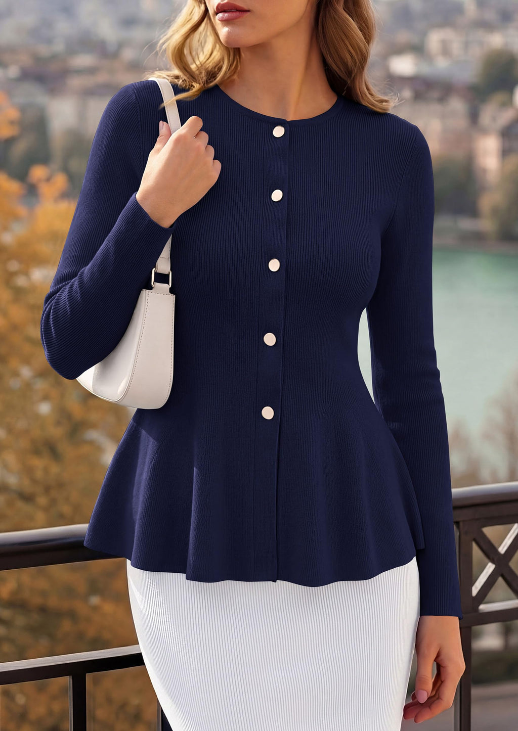PRETTYGARDEN Women's Fall Lightweight Cardigan Sweaters | Long Sleeve Peplum Tops, Button Up, Slim Fitted, Flared Hem, Soft Ribbed Knit, Business Casual Outfits, Winter Trendy Clothes
