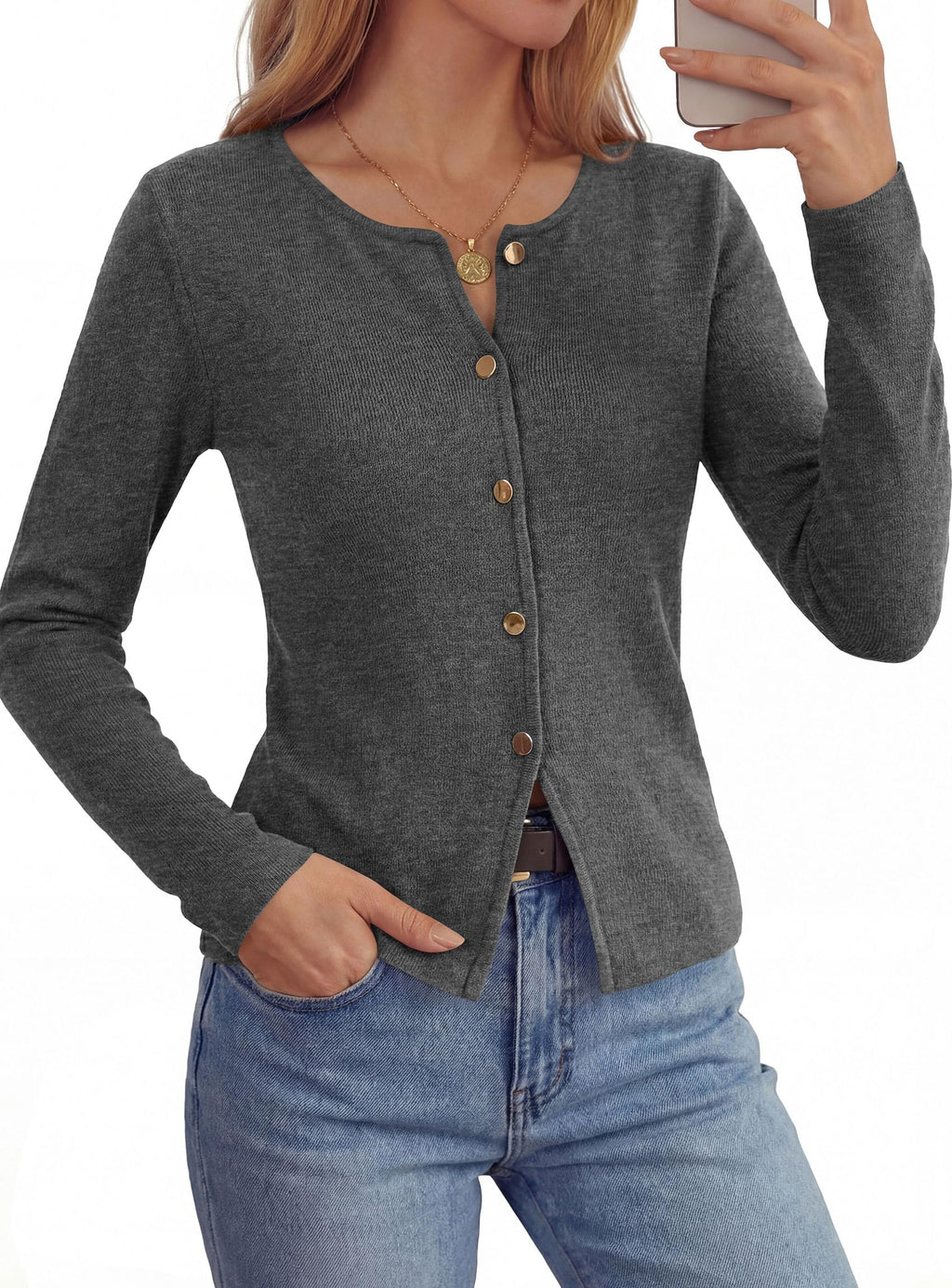 PRETTYGARDEN Button Up Cardigan Sweaters for Women | Slim Fitted Knitwear,Long Sleeve Lightweight Knit Cardigans,Business Casual Outfits Work Tops,Layering Piece for Fall&Winter