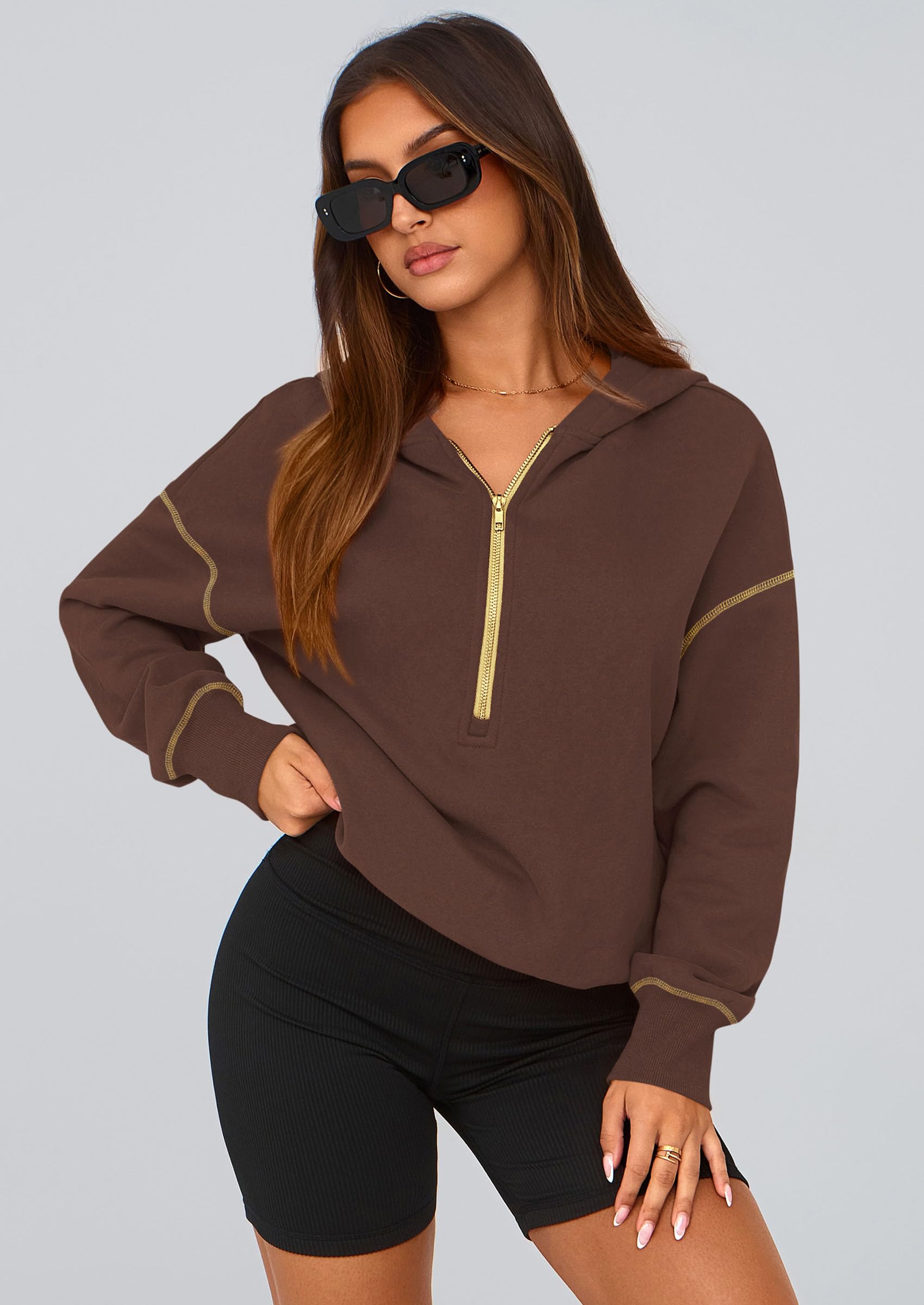 PRETTYGARDEN Women's  Fall Hooded Sweatshirts Long Sleeve Half Zip Cropped Hoodies Pullover Winter Fashion Clothes