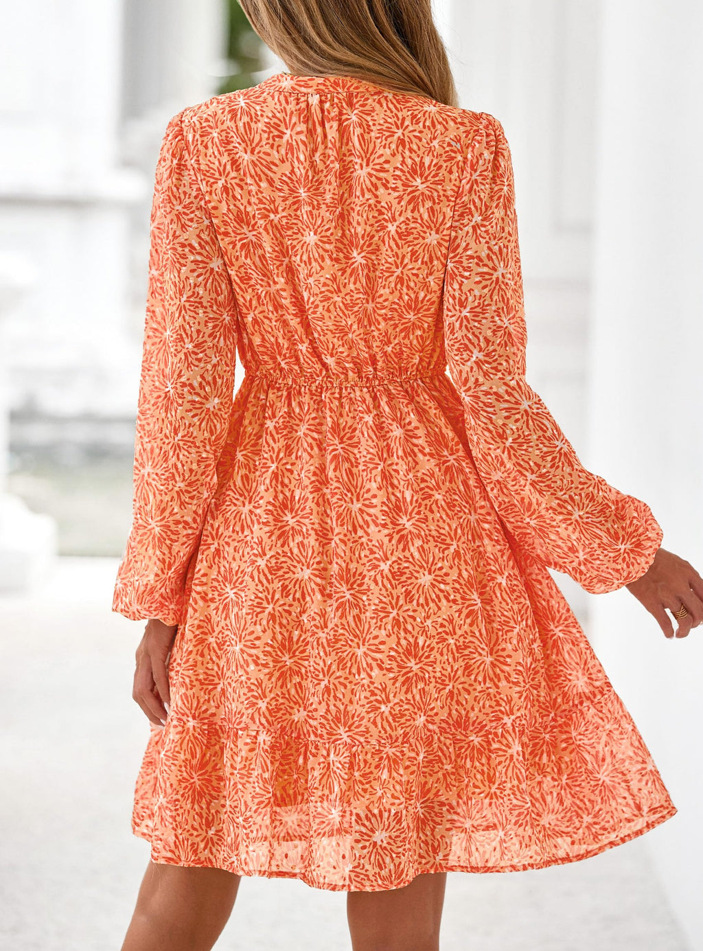 PRETTYGARDEN Women's Fall Boho Dresses  Floral Long Sleeve V Neck Mini Flowy Wedding Guest Dress Trendy Vacation Outfits