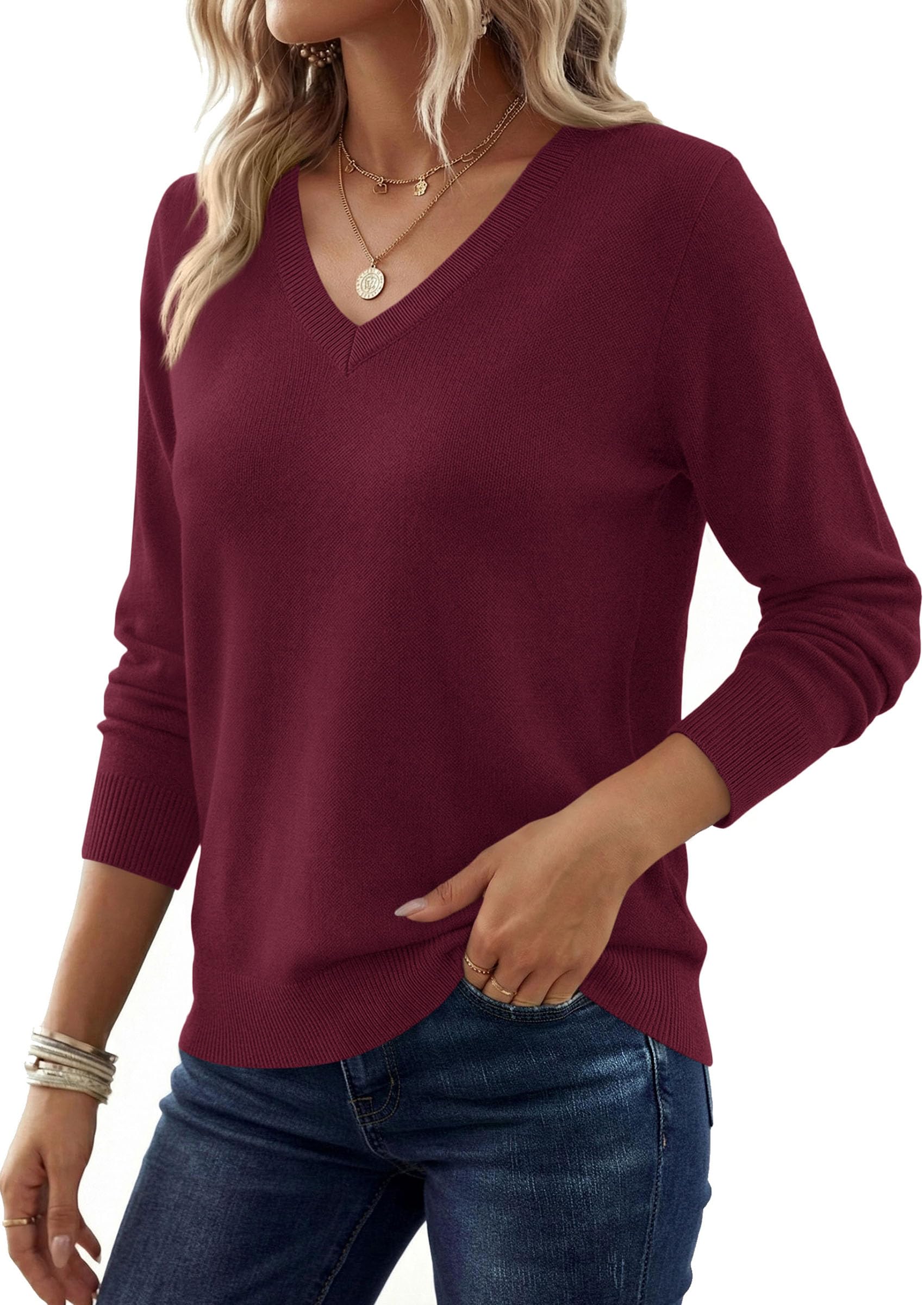 PRETTYGARDEN V Neck Sweaters for Women Cozy Fall Fashion | Soft Knit Loose Tops, Classic Pullover, Basic Layering Shirt for Office Work, Holiday, Casual Outings, Winter Warm Clothes