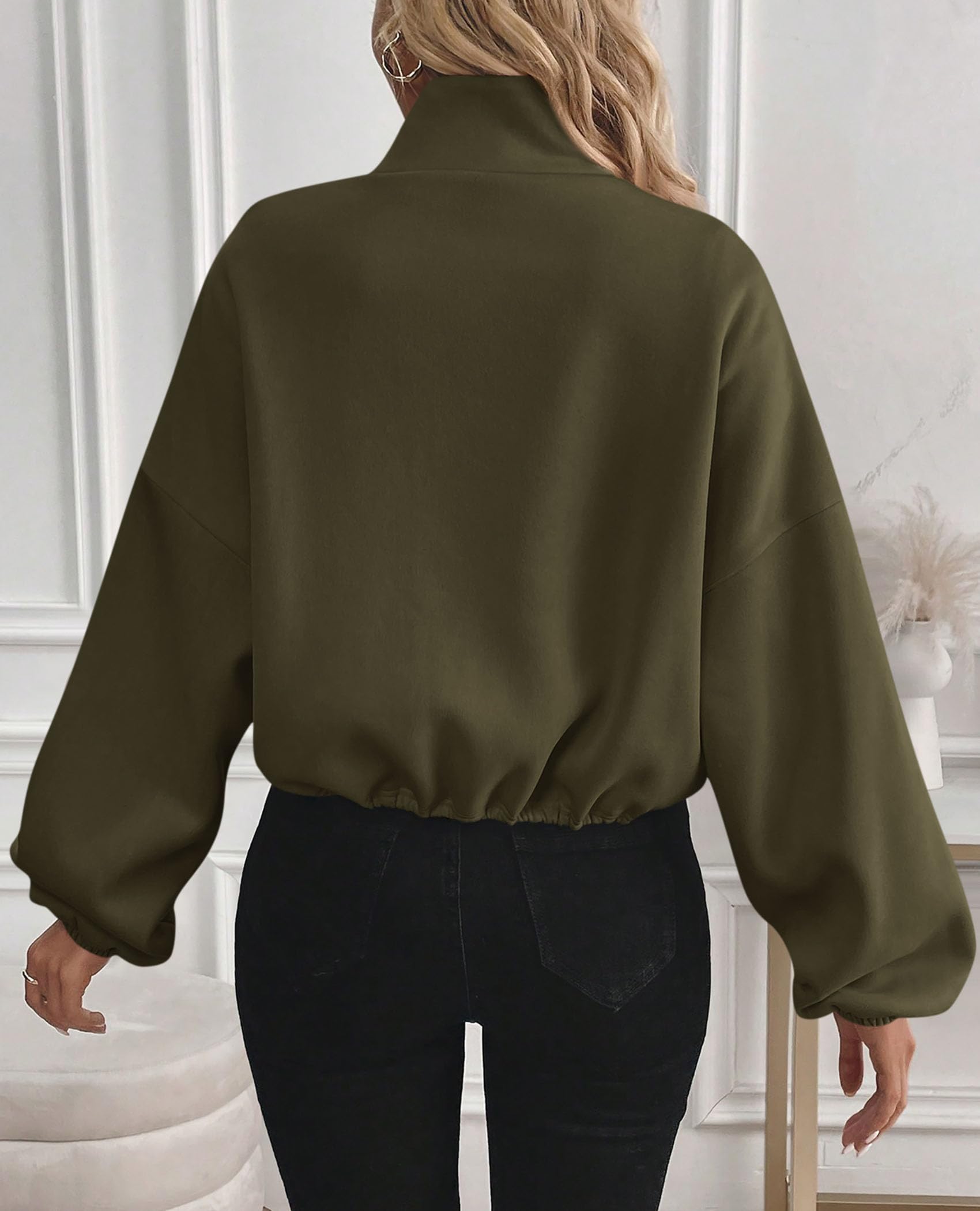 PRETTYGARDEN Womens Zip Up Fleece Cropped Sweatshirt Jacket