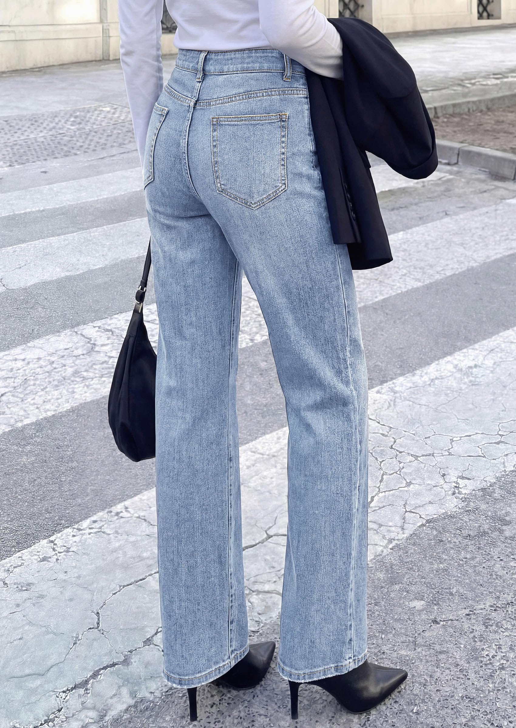 PRETTYGARDEN Womens Jeans Straight Leg Stretchy High Waist | Classic Rigid Structured Tummy Control Pants with Practical Pockets, Ideal for Business Office, Daily Casual, Back to School