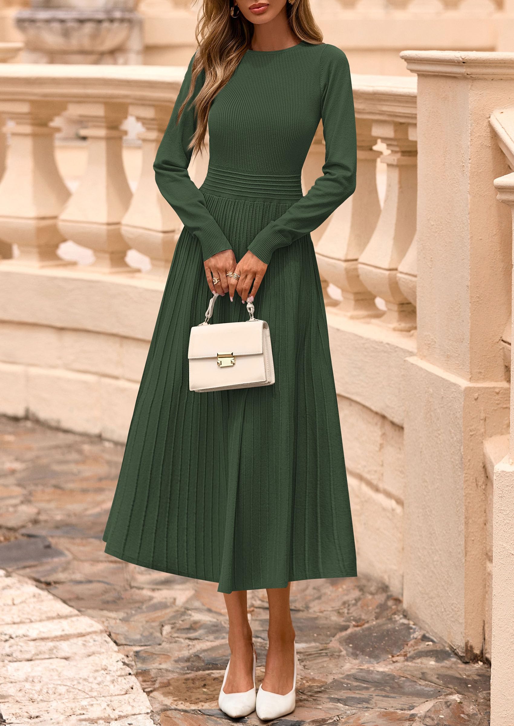 PRETTYGARDEN Womens Sweater Dress  Long Sleeve Elegant Knit A Line Fall Wedding Guest Cocktail Midi Winter Dresses