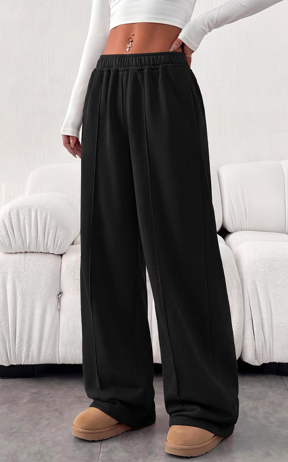 PRETTYGARDEN Fall Womens Sweatpants Baggy Wide Leg Pants with Pockets | Elastic Waist Loose Lounge Pants for Women, Tailored Soft Cotton Sweatpants Women, Fashion Y2k Outfits, Jogger Sweatpant