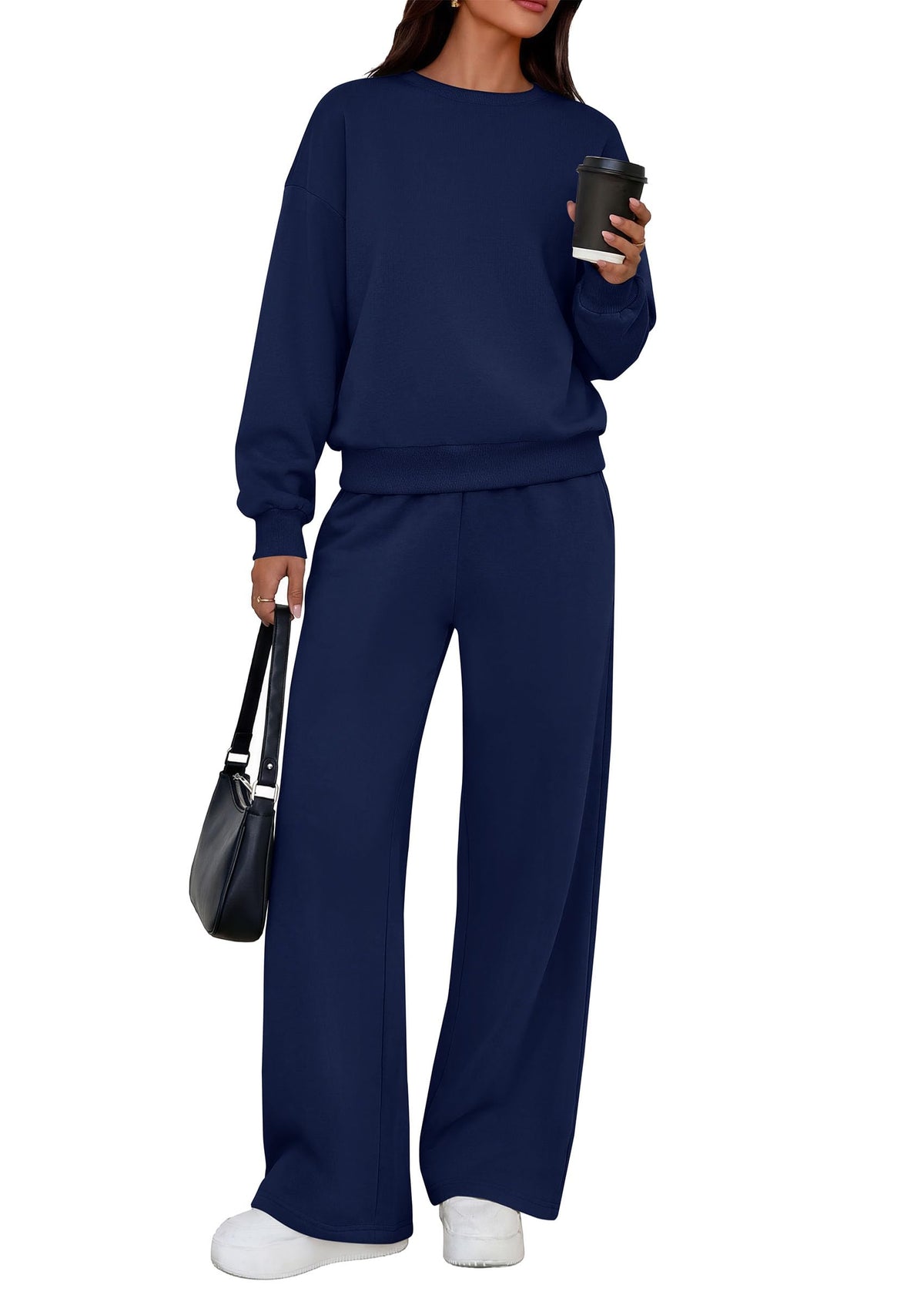 PRETTYGARDEN 2 Piece Lounge Sets for Women Casual Sweatsuits | Soft Fleece Lining,Crew Neck Oversized Sweatshirt & Wide Leg Pants,Workout Airport Matching Set Tracksuit,Fall Winter Outfits