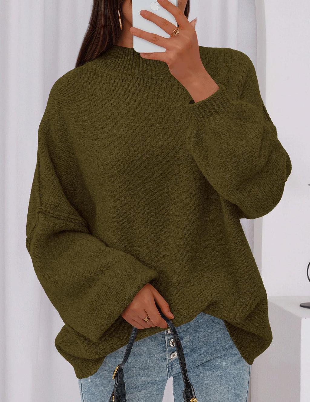 PRETTYGARDEN Women's 2026 Fall Oversized Sweaters Chunky Knit Mock Neck Long Sleeve Casual Trendy Pullover Winter Clothes