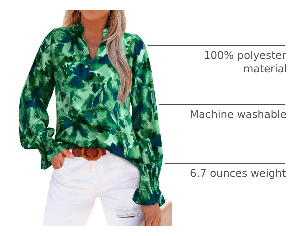 FreshPretty Womens V Neck Floral Long Sleeve Tops Summer Casual Loose Puff Sleeve Chiffon Boho Work Blouse Dressy T Shirts
