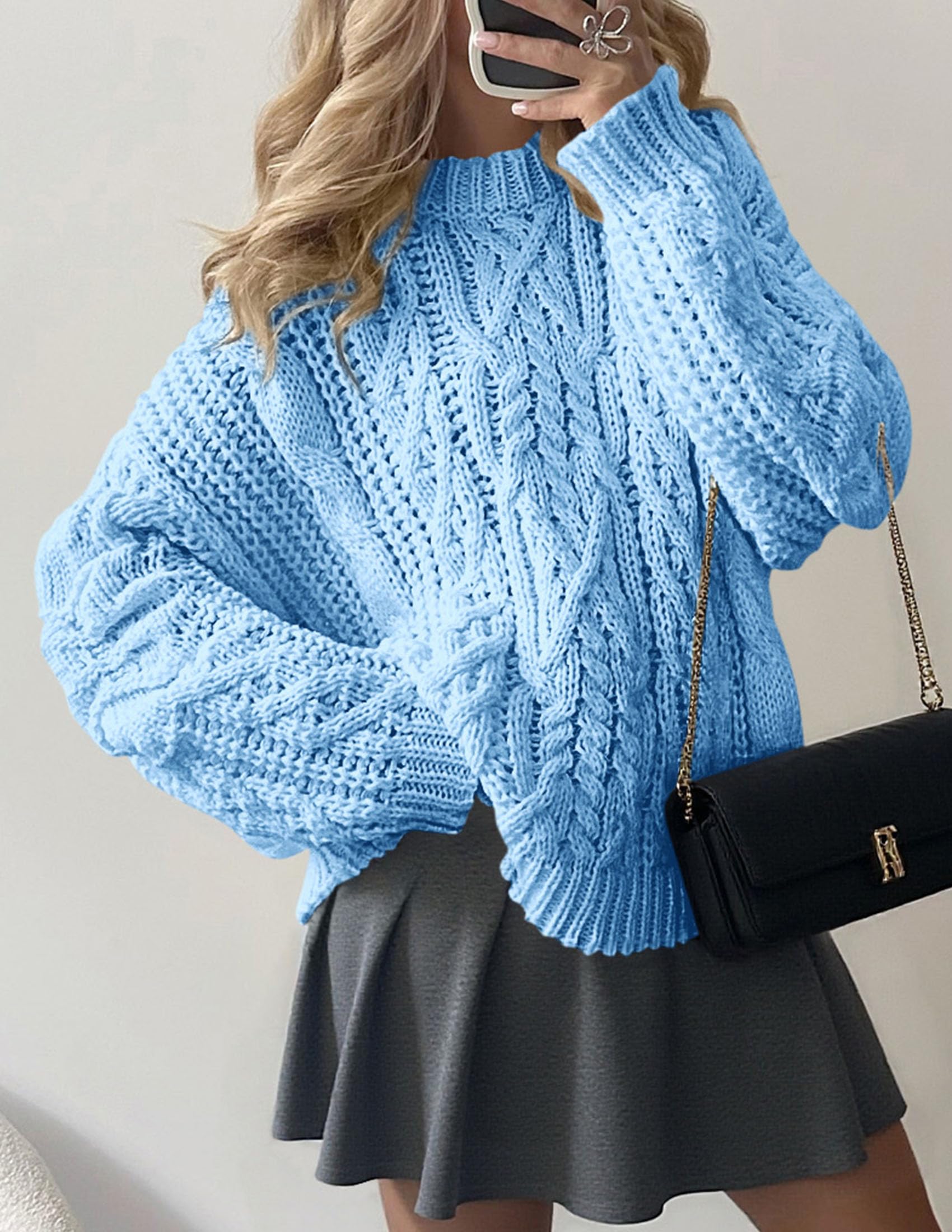 PRETTYGARDEN Women's Oversized Fall Sweaters Casual Long Sleeve Crewneck Chunky Cable Knit Pullover Tops Winter Clothes