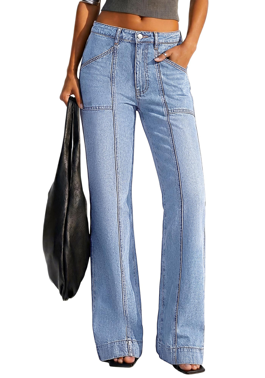 BTFBM Straight Leg Jeans for Women Stretchy Curve Appeal Pants Front Seam, Little Flare Bootcut Jean, High Waisted Denim Pockets, Travel Airport Outfits, Trendy Fall Fashion Clothing