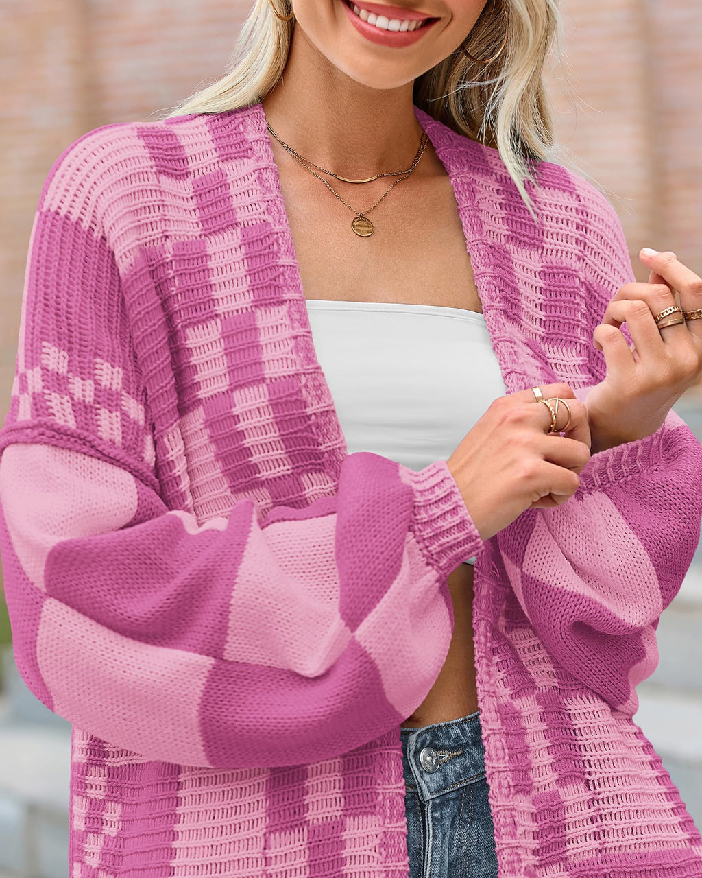 BTFBM Casual Cardigan Sweater for Women Fall Long Sleeve Sweaters Fall Outfits, Loose Fit,Solid,Open Front Chunky Knit Sweaters,Chunky Cardigan Sweaters For Women,Checkered Outwear Coat