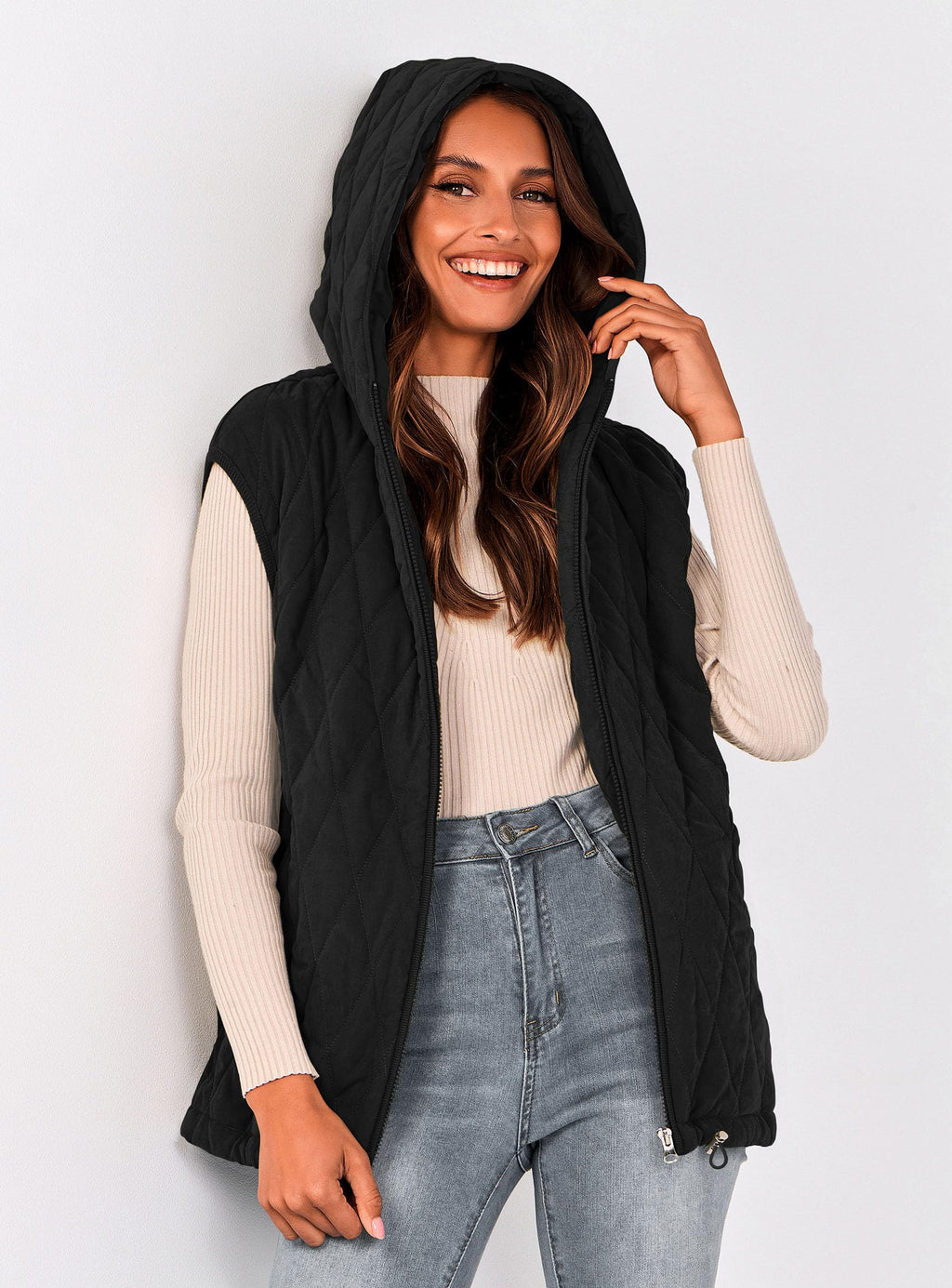 PRETTYGARDEN Women's Fall Spring Vest Casual Sleeveless Hooded Zip Up Jacket Trendy Winter Coat Outerwear