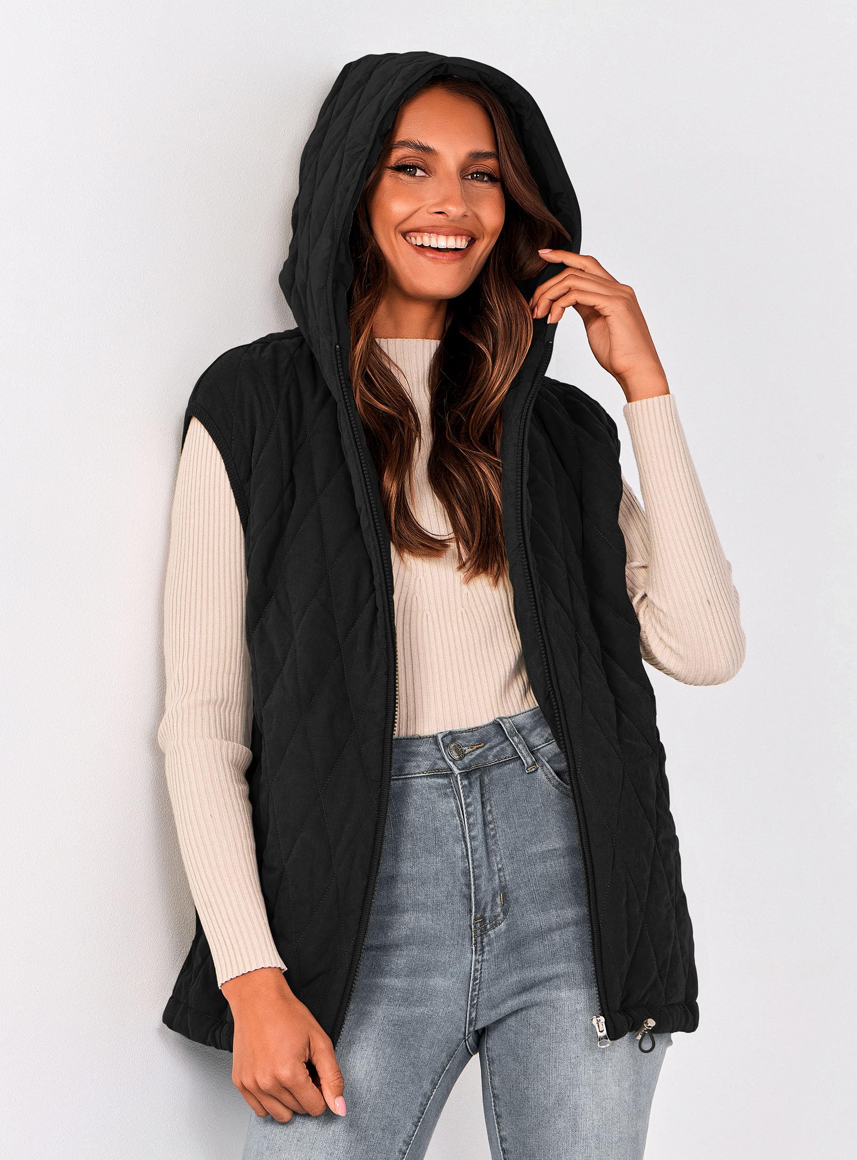 PRETTYGARDEN Women's Fall Spring Vest Casual Sleeveless Hooded Zip Up Jacket Trendy Winter Coat Outerwear