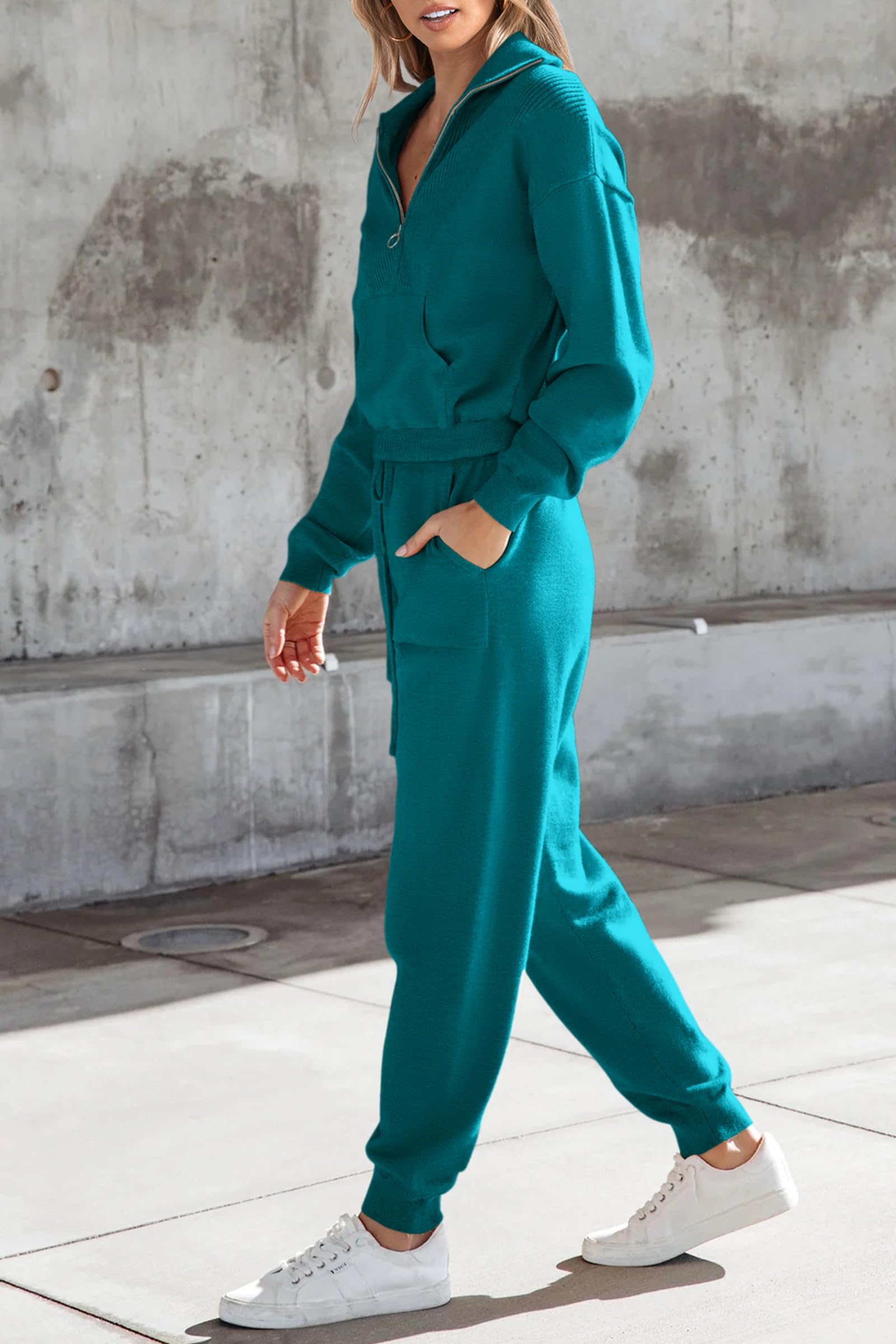 PRETTYGARDEN Women's 2 Piece Sweater Set Pullover Zip Up Sweatshirt Jogger Sweatpants Tracksuit Casual Outfit