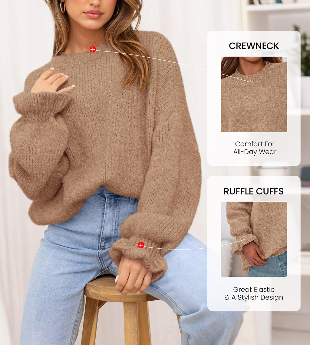 BTFBM Women's Oversized Sweater Crewneck Fall Winter Long Sleeve Fuzzy Warn Knit Pullover Sweaters Trendy Outfits